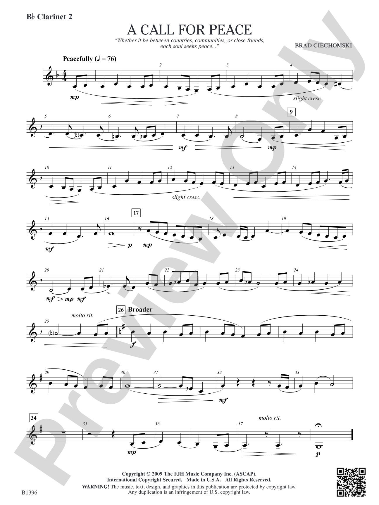 A Call for Peace: B-flat Clarinet 2
