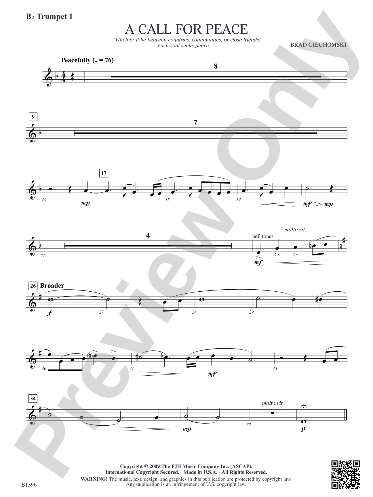 A Call for Peace: B-flat Trumpet 1