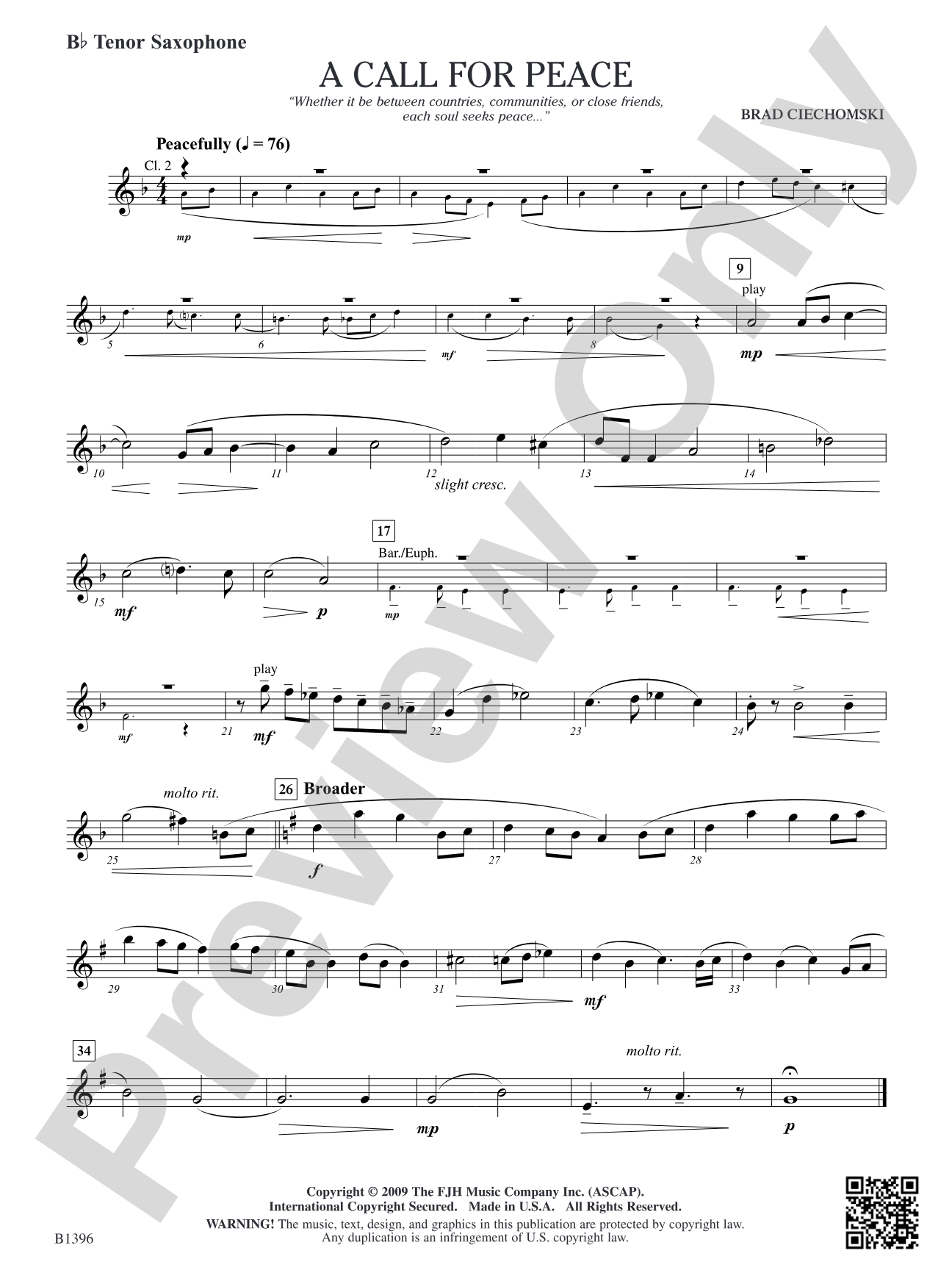 A Call for Peace: B-flat Tenor Saxophone