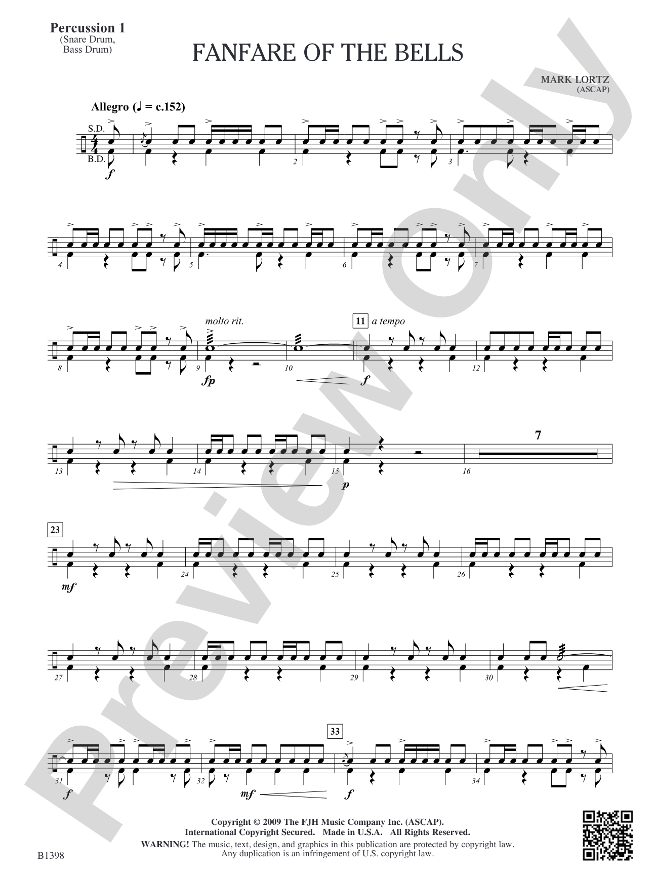 Fanfare of the Bells: Percussion 1