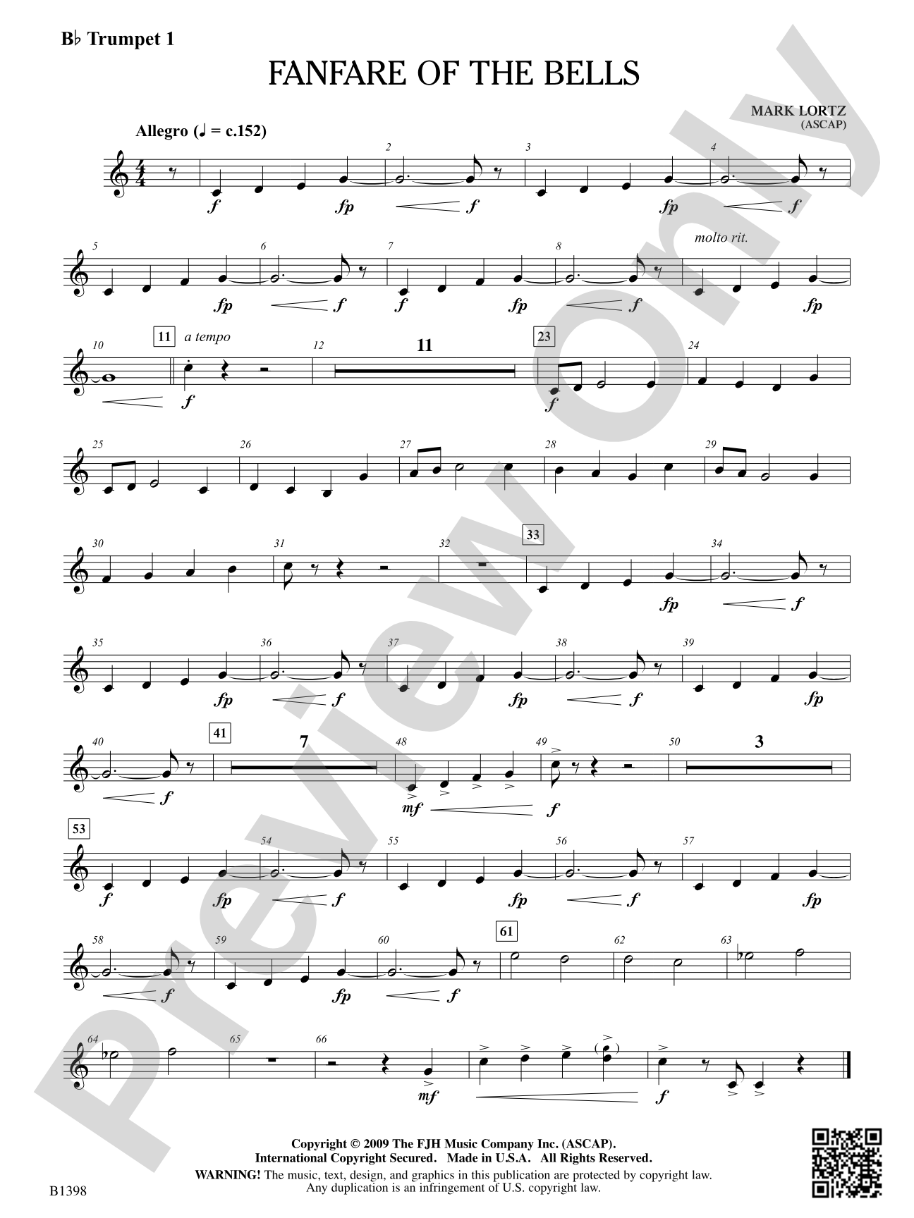 Fanfare of the Bells: B-flat Trumpet 1
