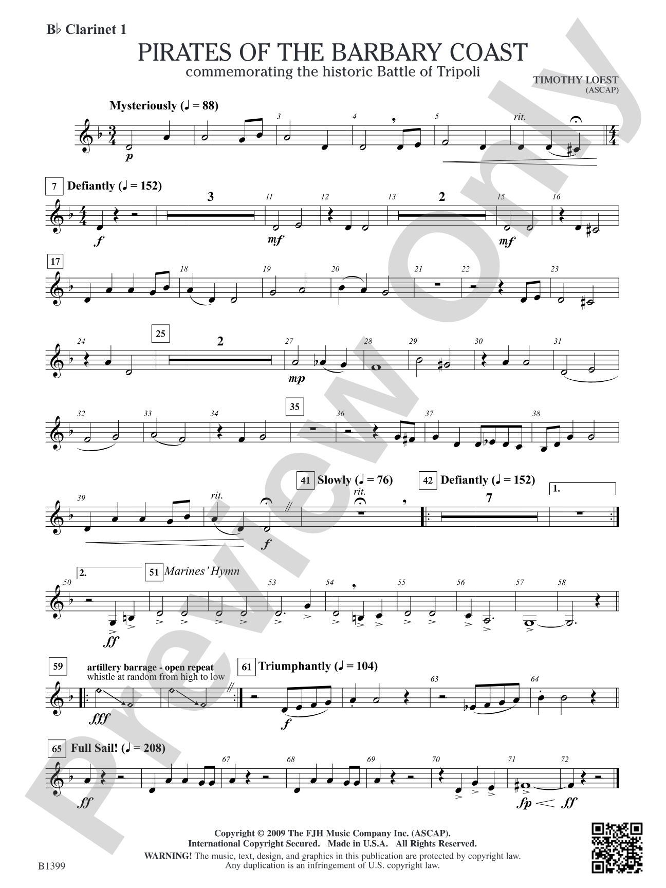 Pirates of the Barbary Coast: B-flat Clarinet 1