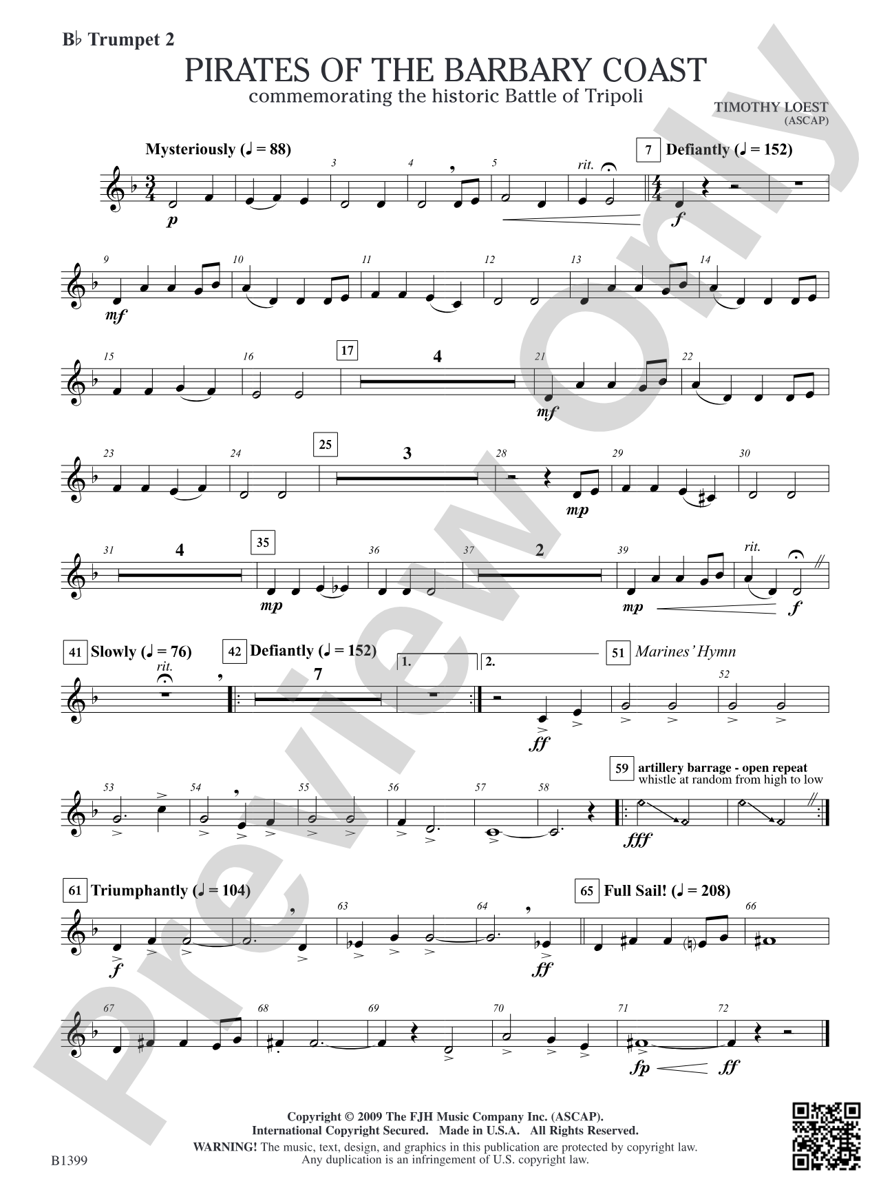 Pirates of the Barbary Coast: B-flat Trumpet 2
