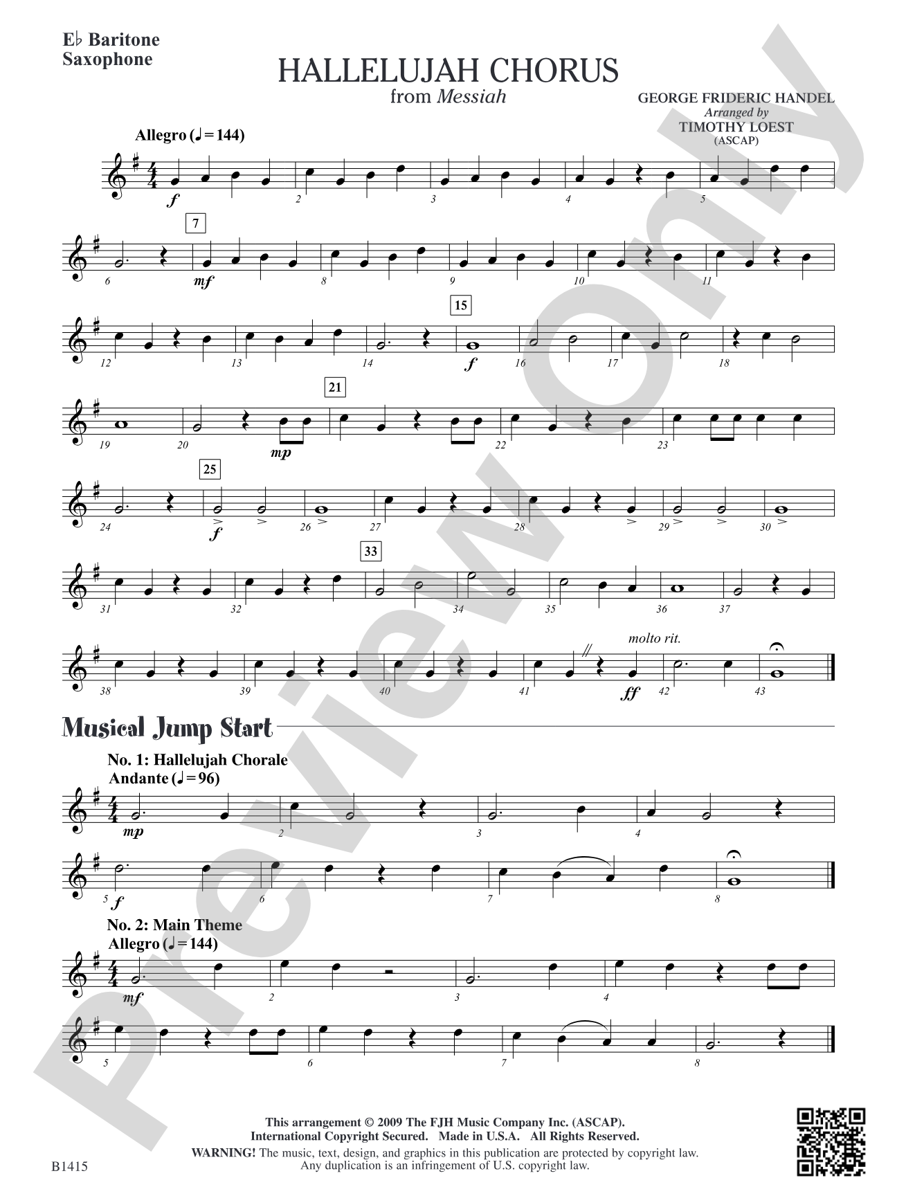 Hallelujah Chorus: E-flat Baritone Saxophone