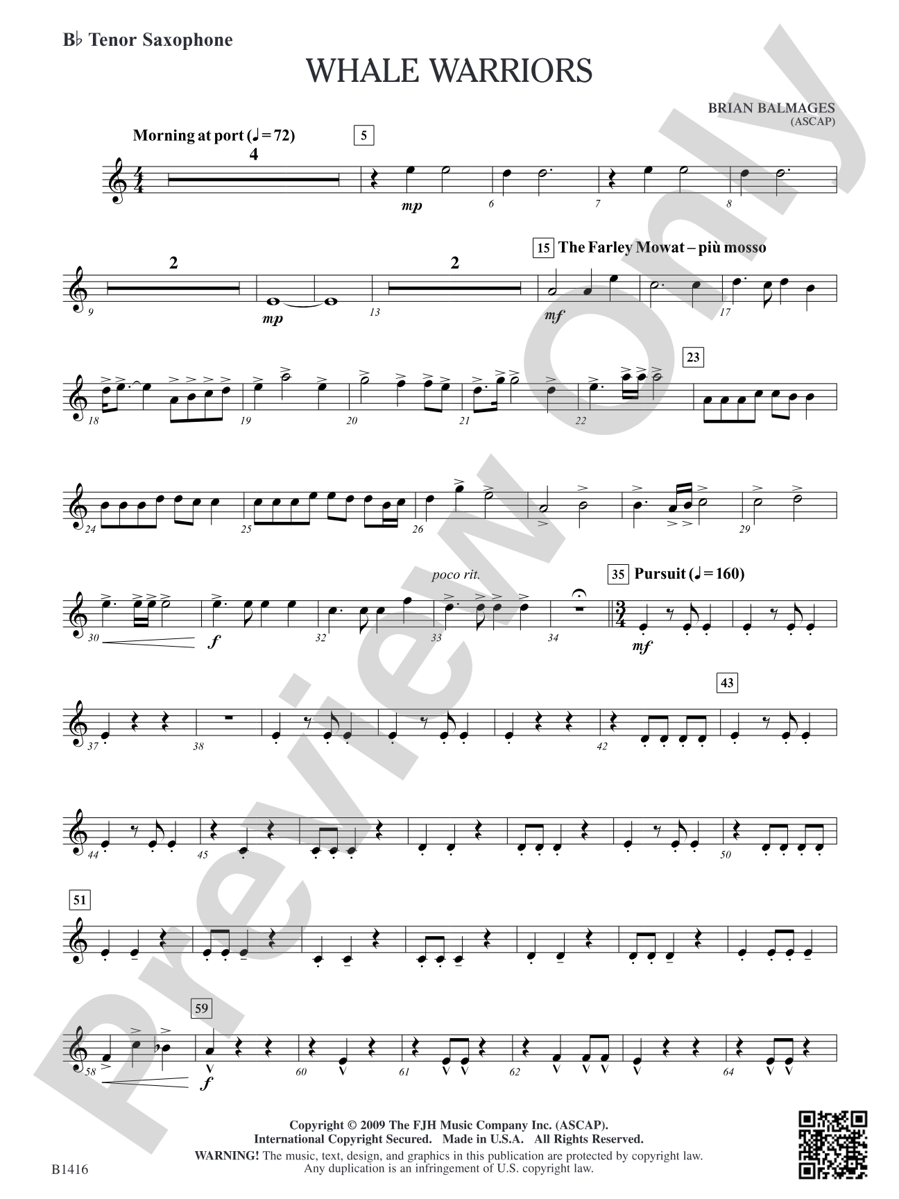 Whale Warriors: B-flat Tenor Saxophone