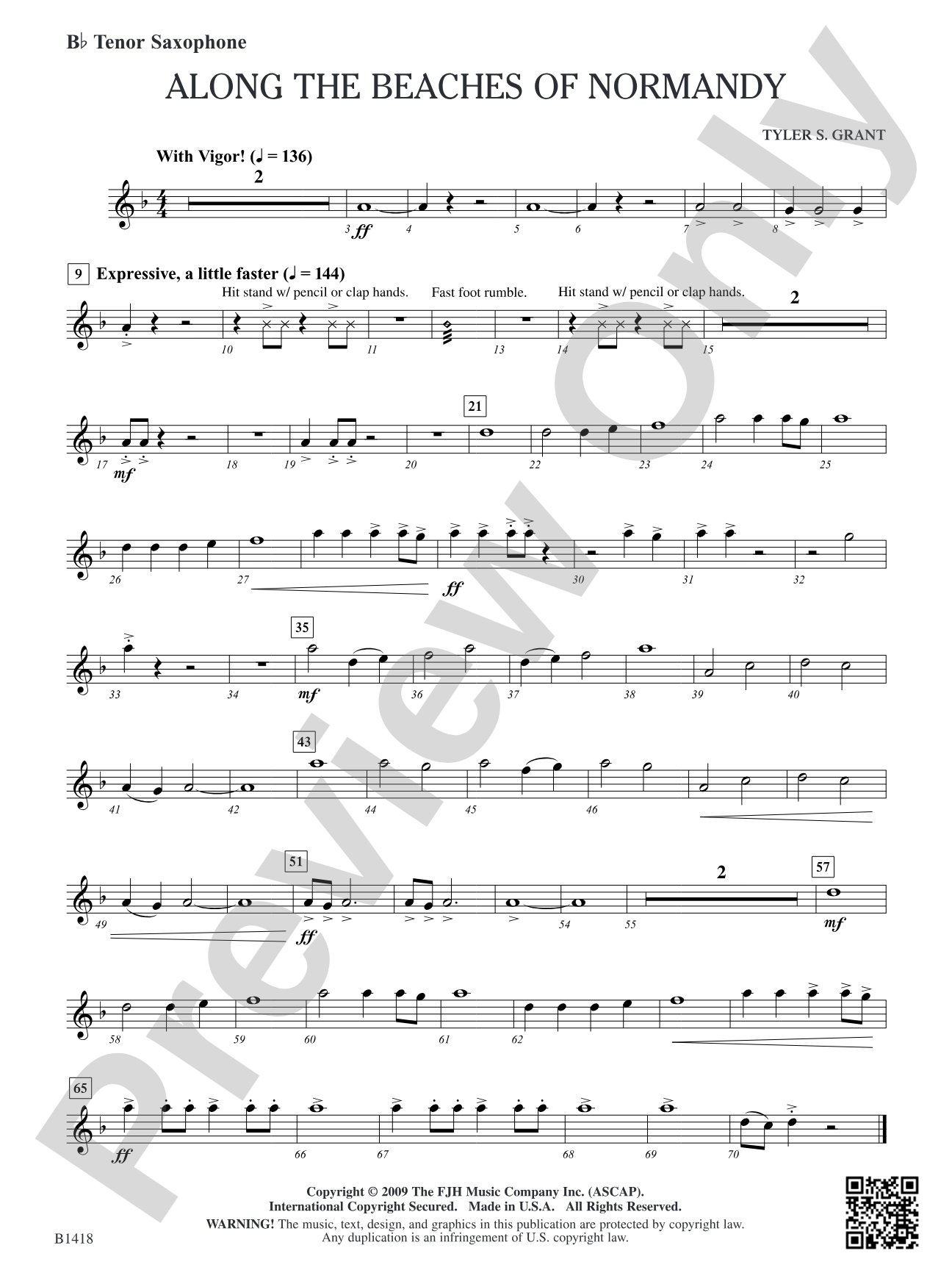 Along the Beaches of Normandy: B-flat Tenor Saxophone