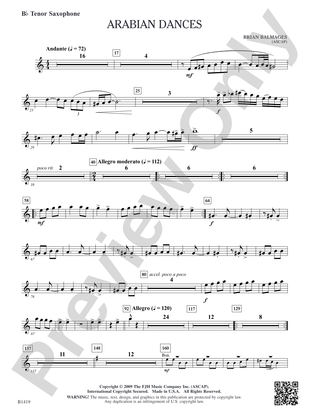 Arabian Dances: B-flat Tenor Saxophone