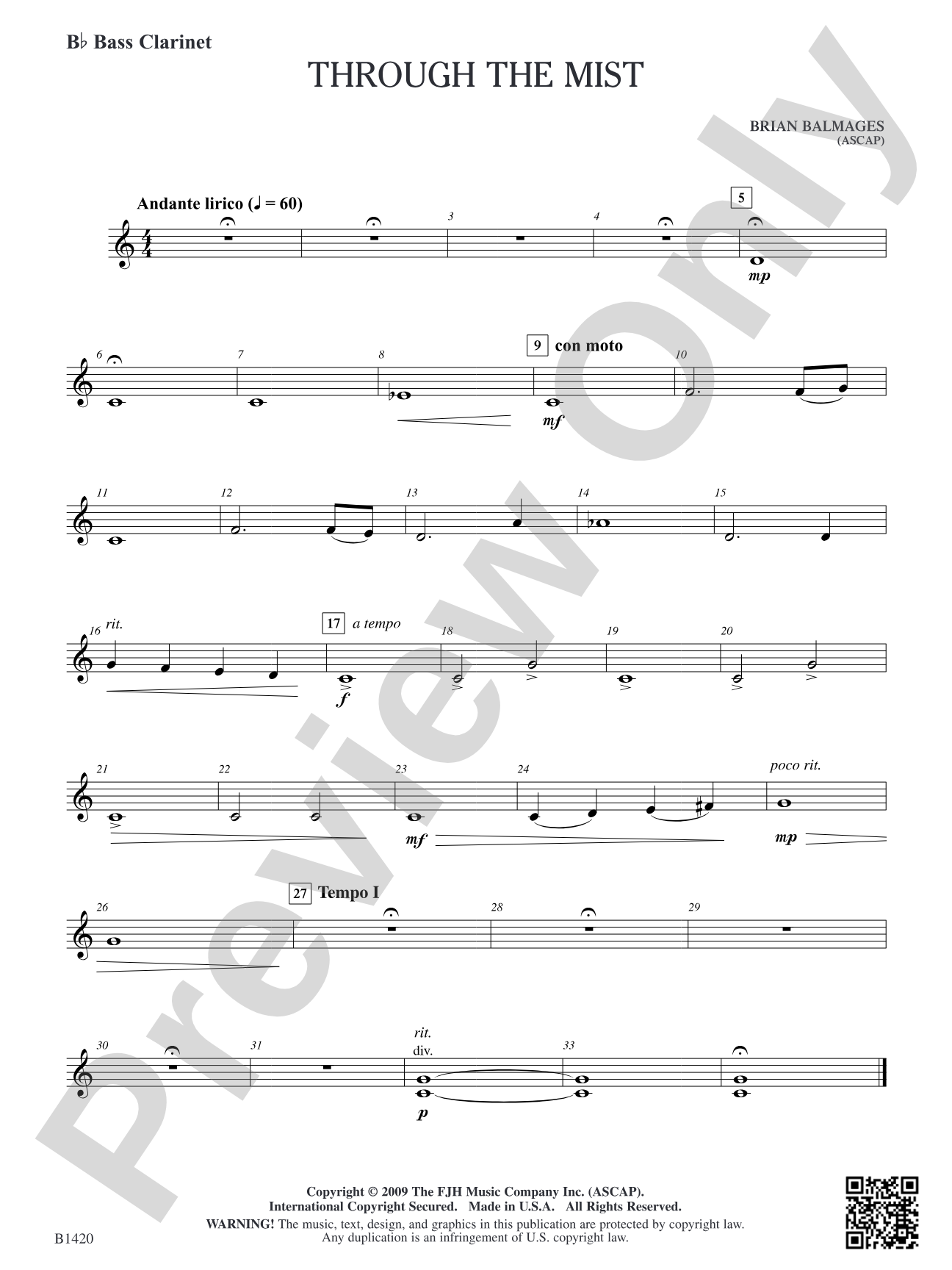 Through the Mist: B-flat Bass Clarinet