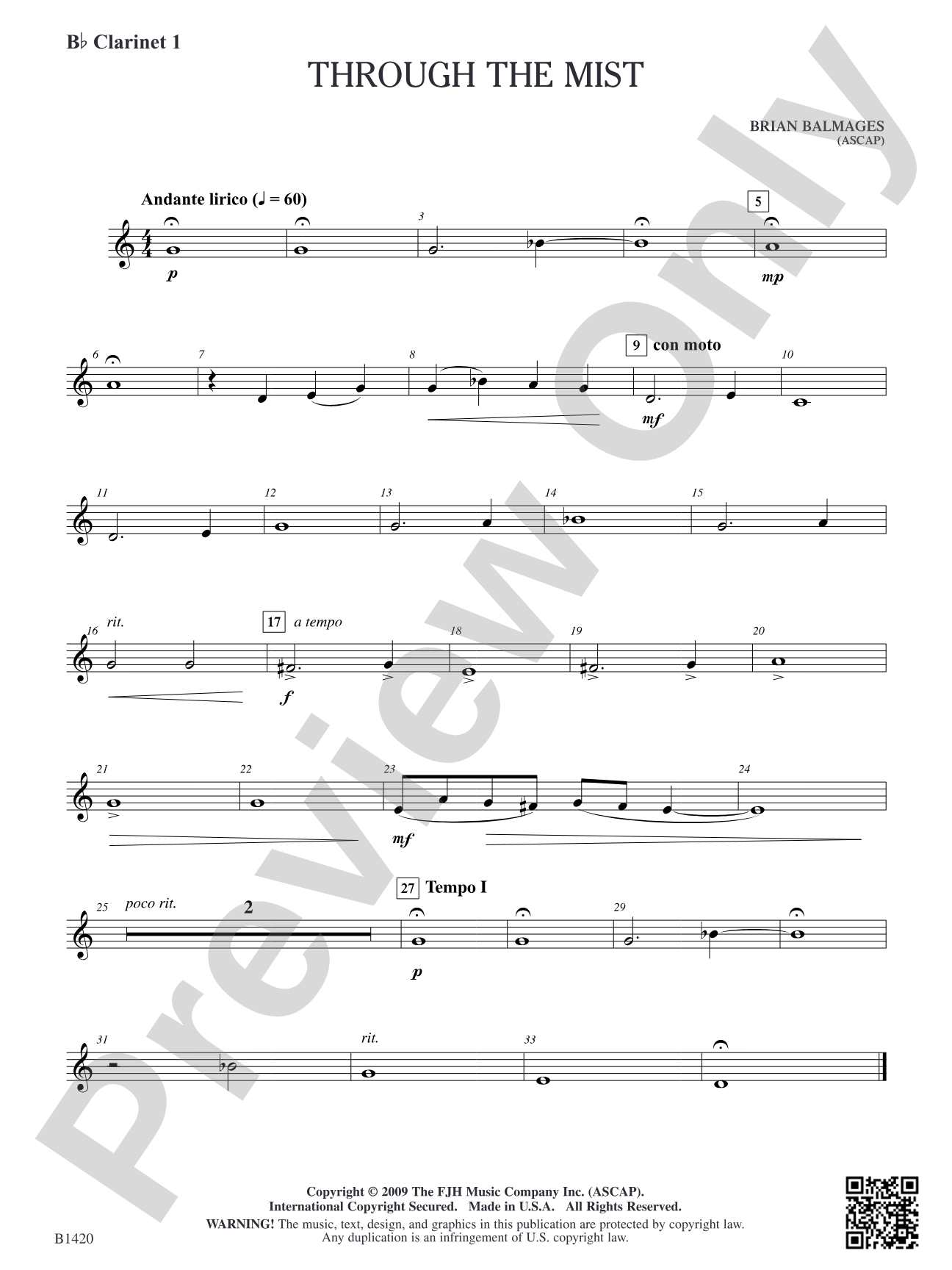 Through the Mist: B-flat Clarinet 1
