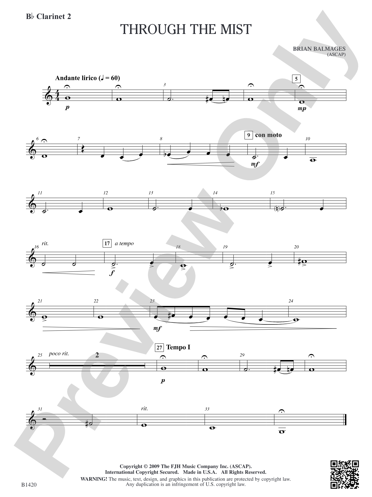 Through the Mist: B-flat Clarinet 2