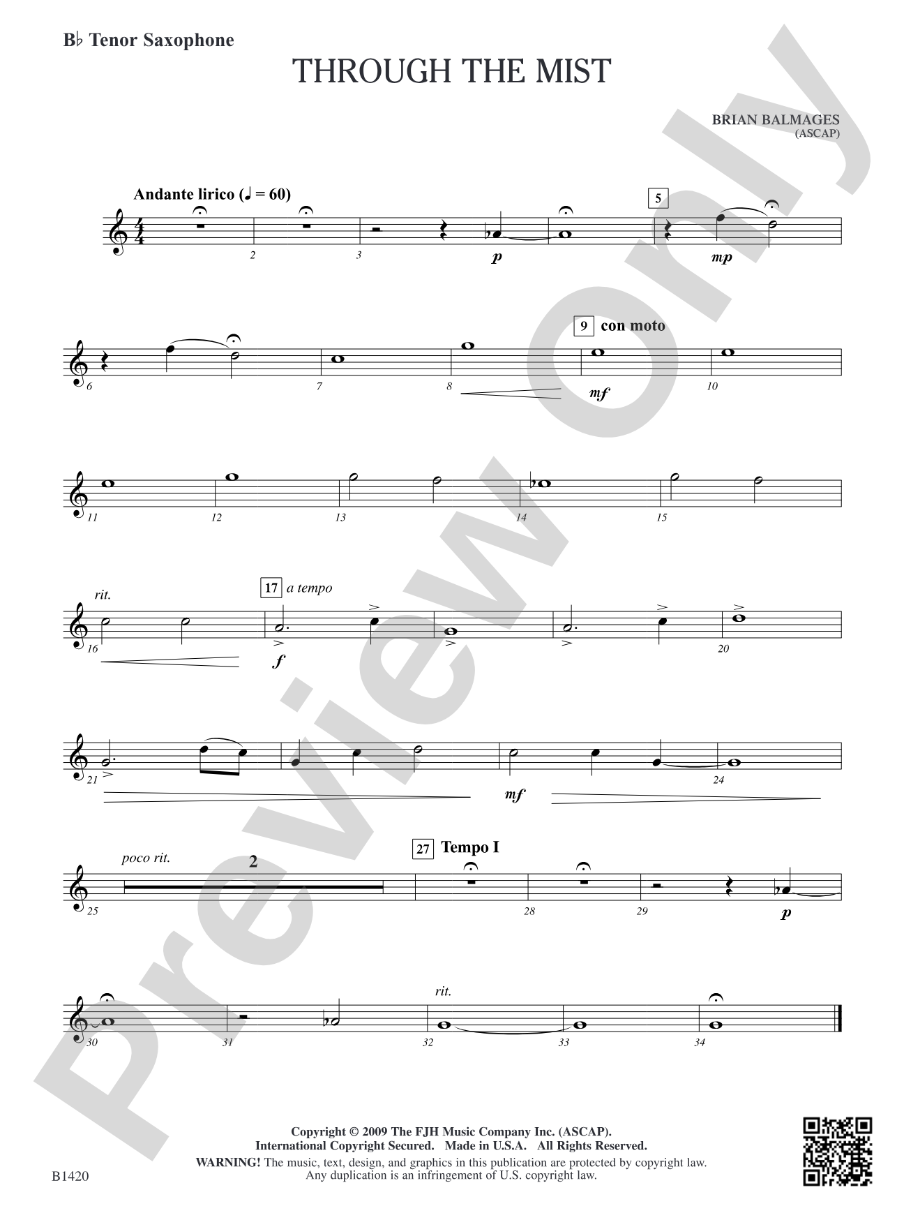 Through the Mist: B-flat Tenor Saxophone