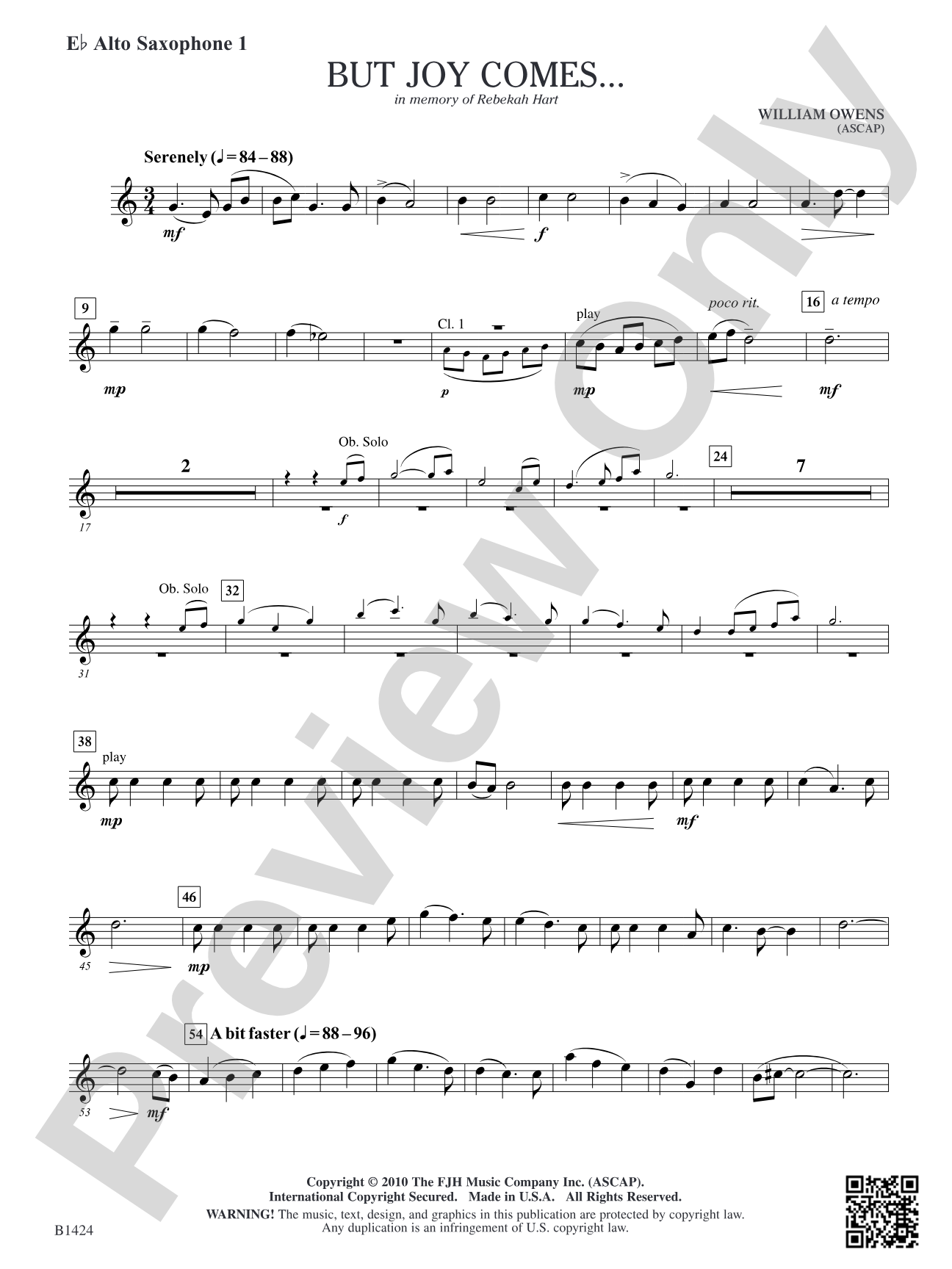 But Joy Comes...: E-flat Alto Saxophone 1