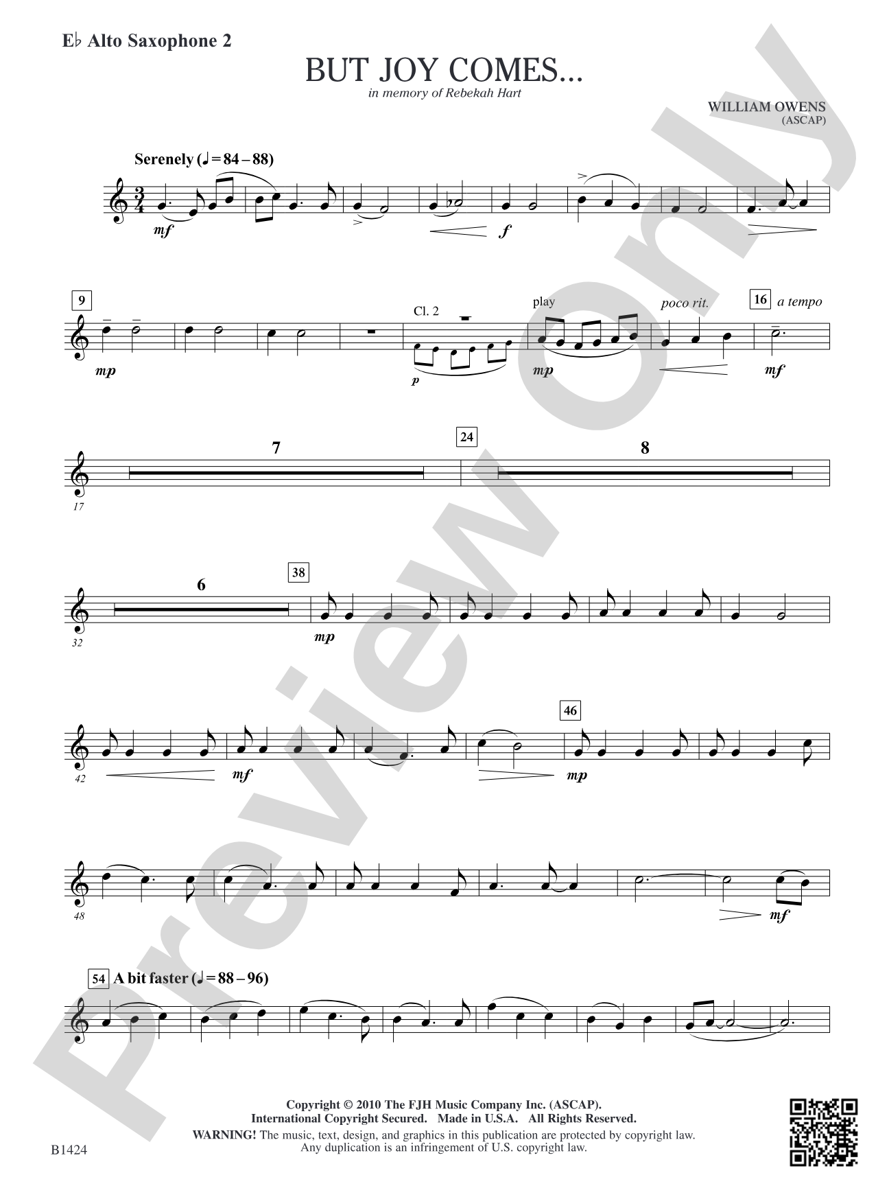 But Joy Comes...: E-flat Alto Saxophone 2
