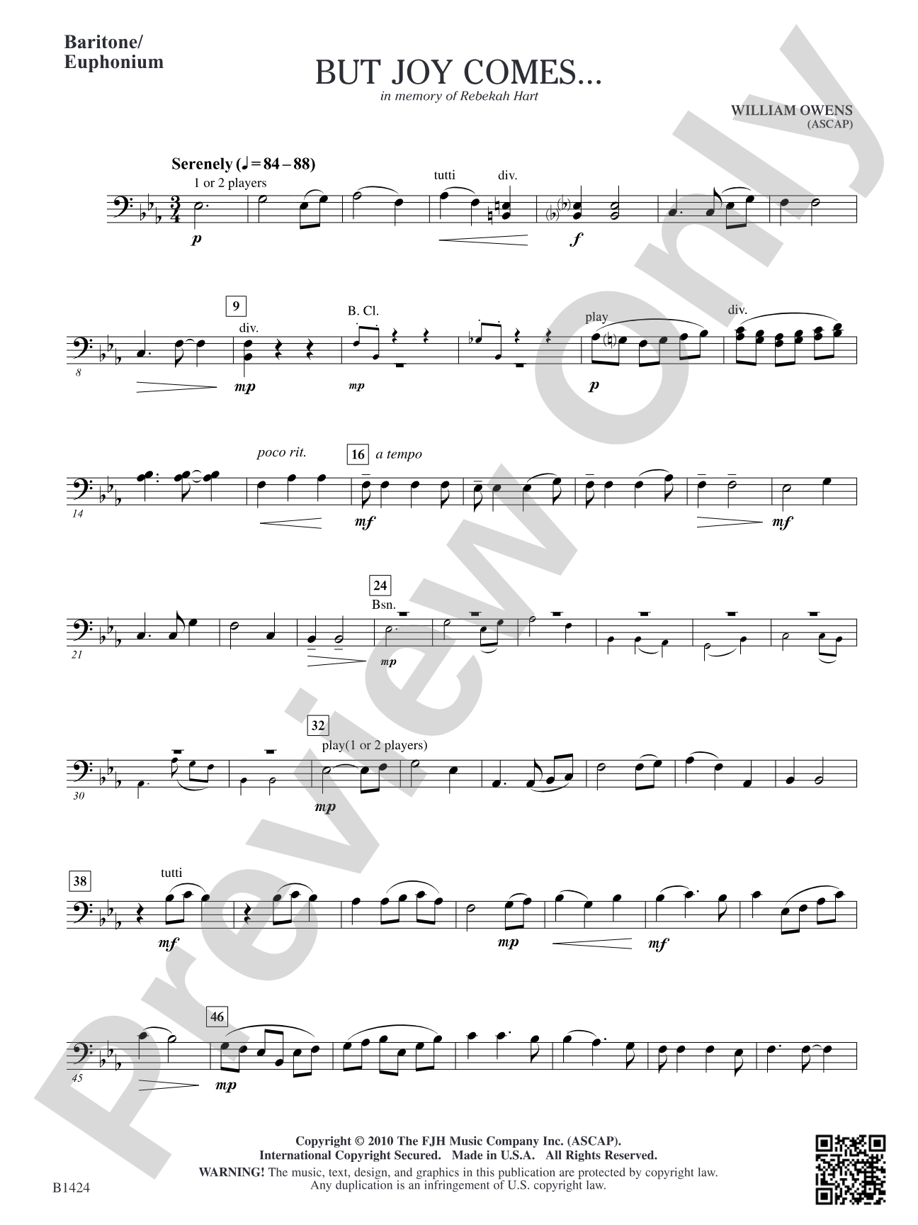 But Joy Comes...: Baritone/Euphonium