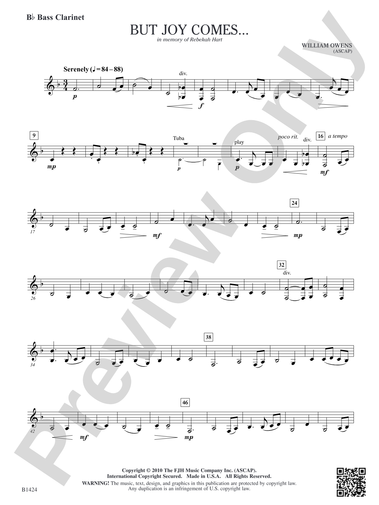 But Joy Comes...: B-flat Bass Clarinet