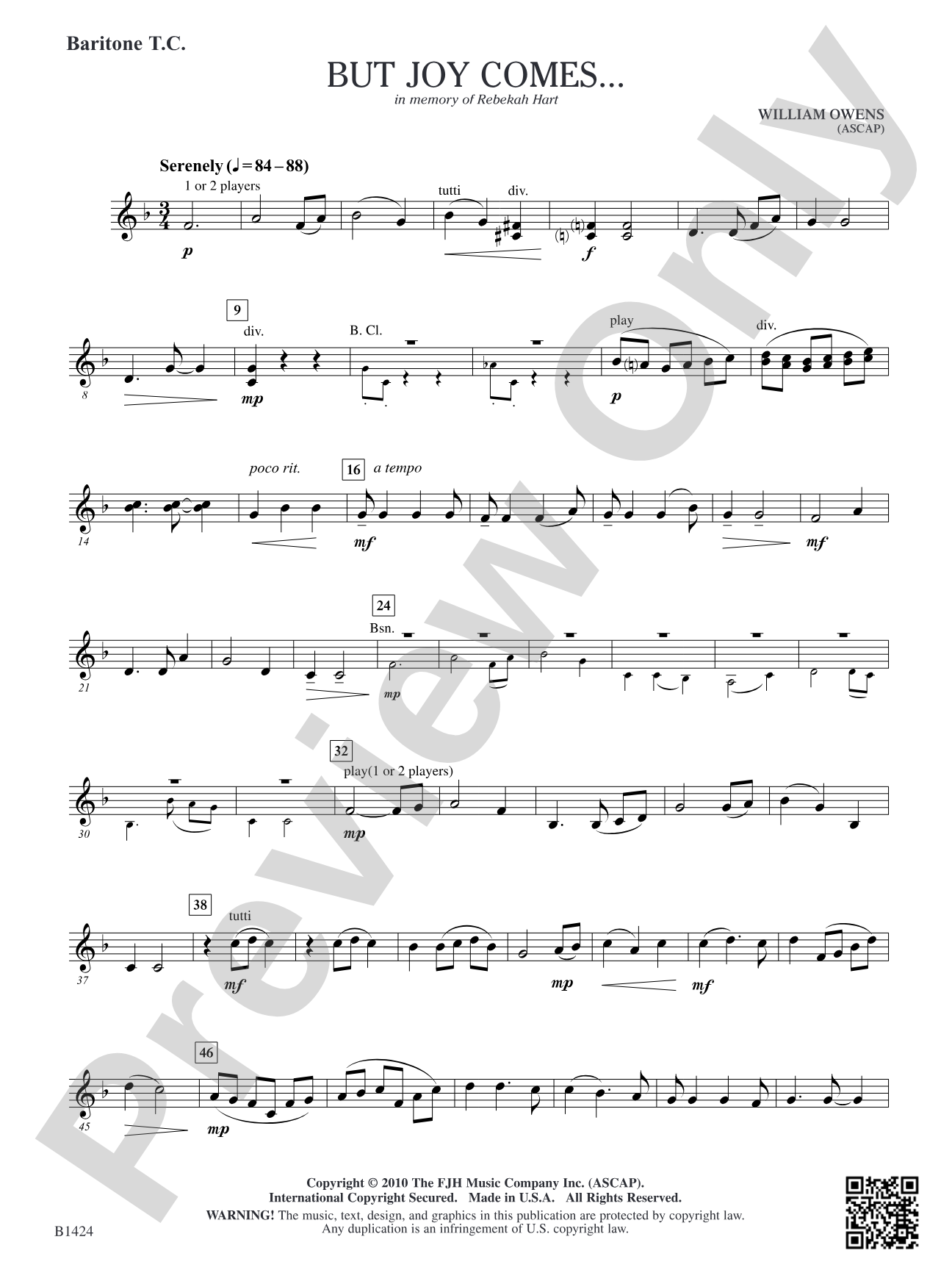 But Joy Comes...: Baritone T.C.