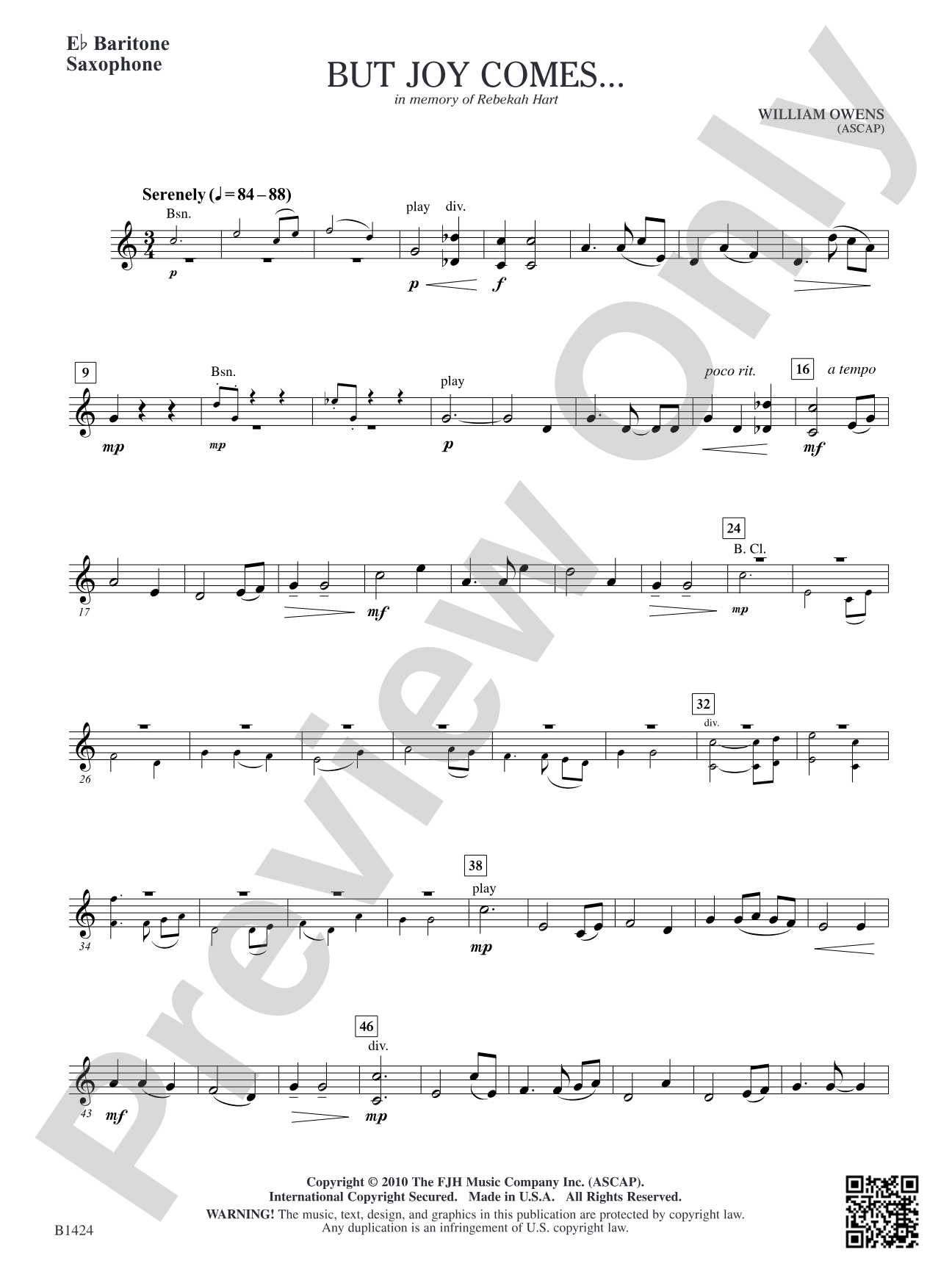 But Joy Comes...: E-flat Baritone Saxophone
