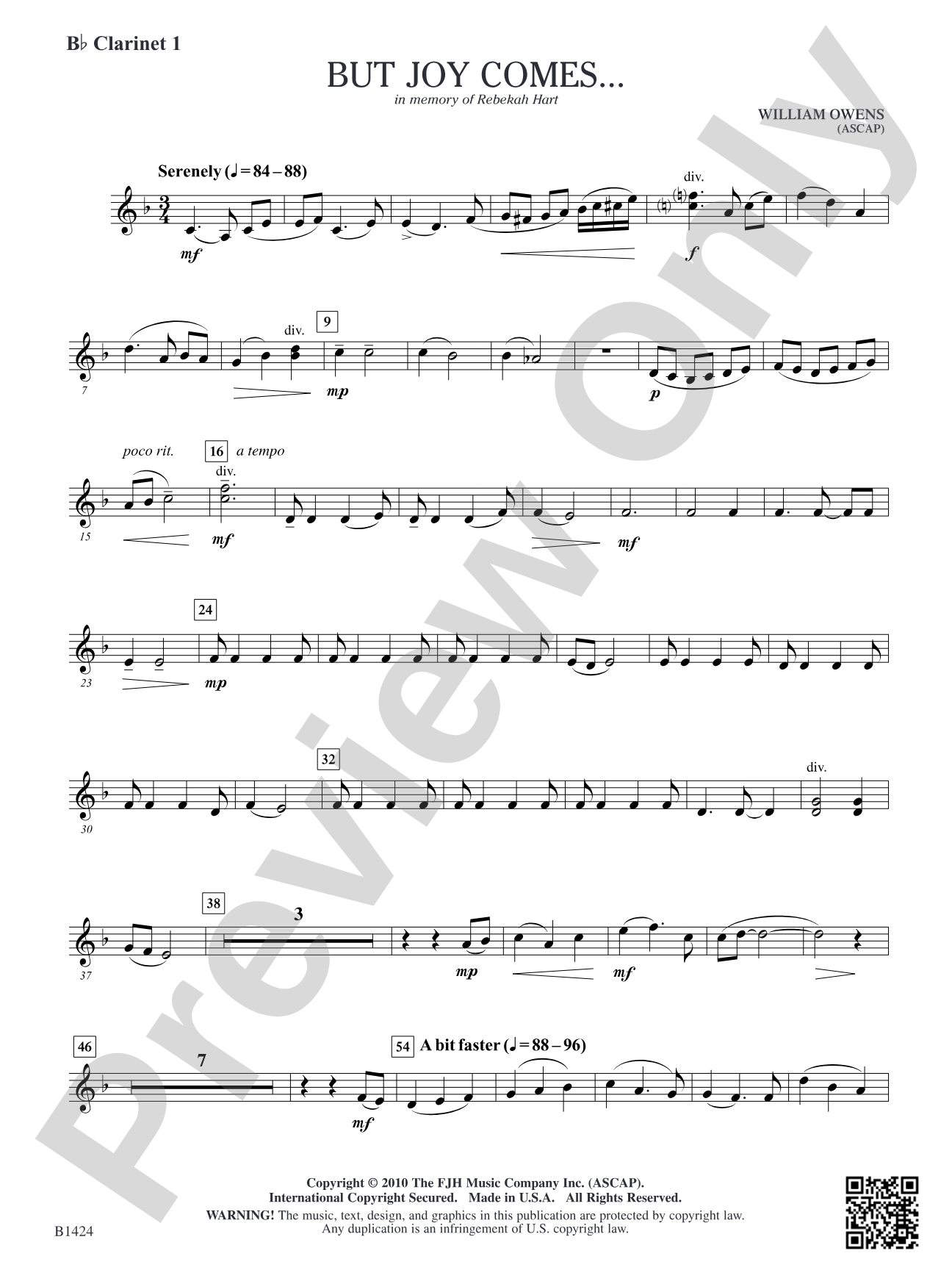 But Joy Comes...: B-flat Clarinet 1