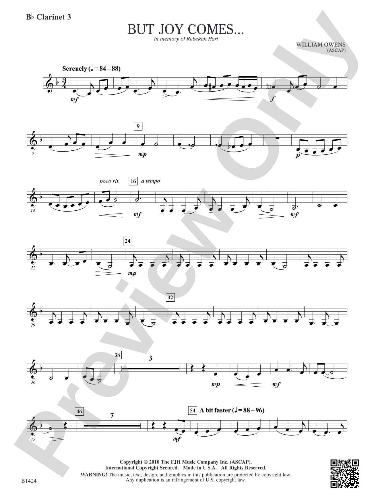 But Joy Comes...: B-flat Clarinet 3