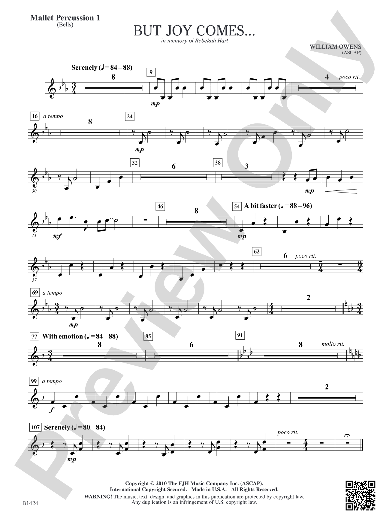 But Joy Comes...: Mallet Percussion 1
