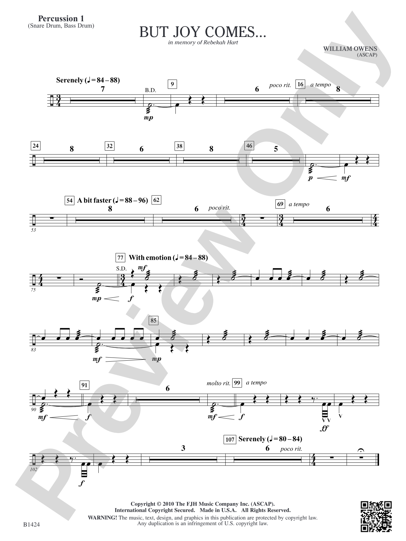 But Joy Comes...: Percussion 1