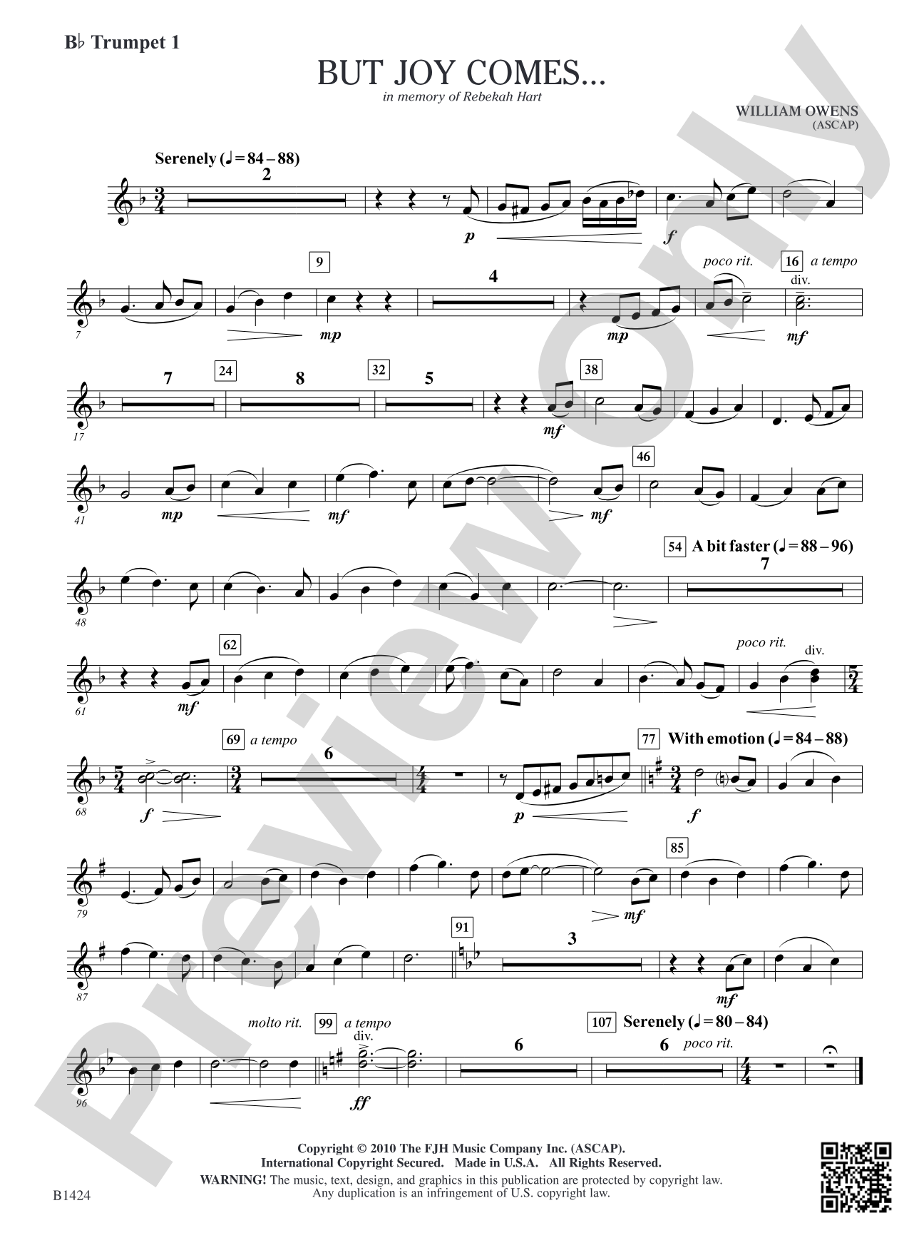 But Joy Comes...: B-flat Trumpet 1