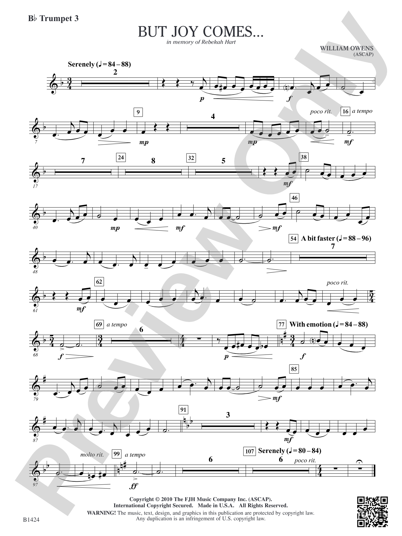 But Joy Comes...: B-flat Trumpet 3
