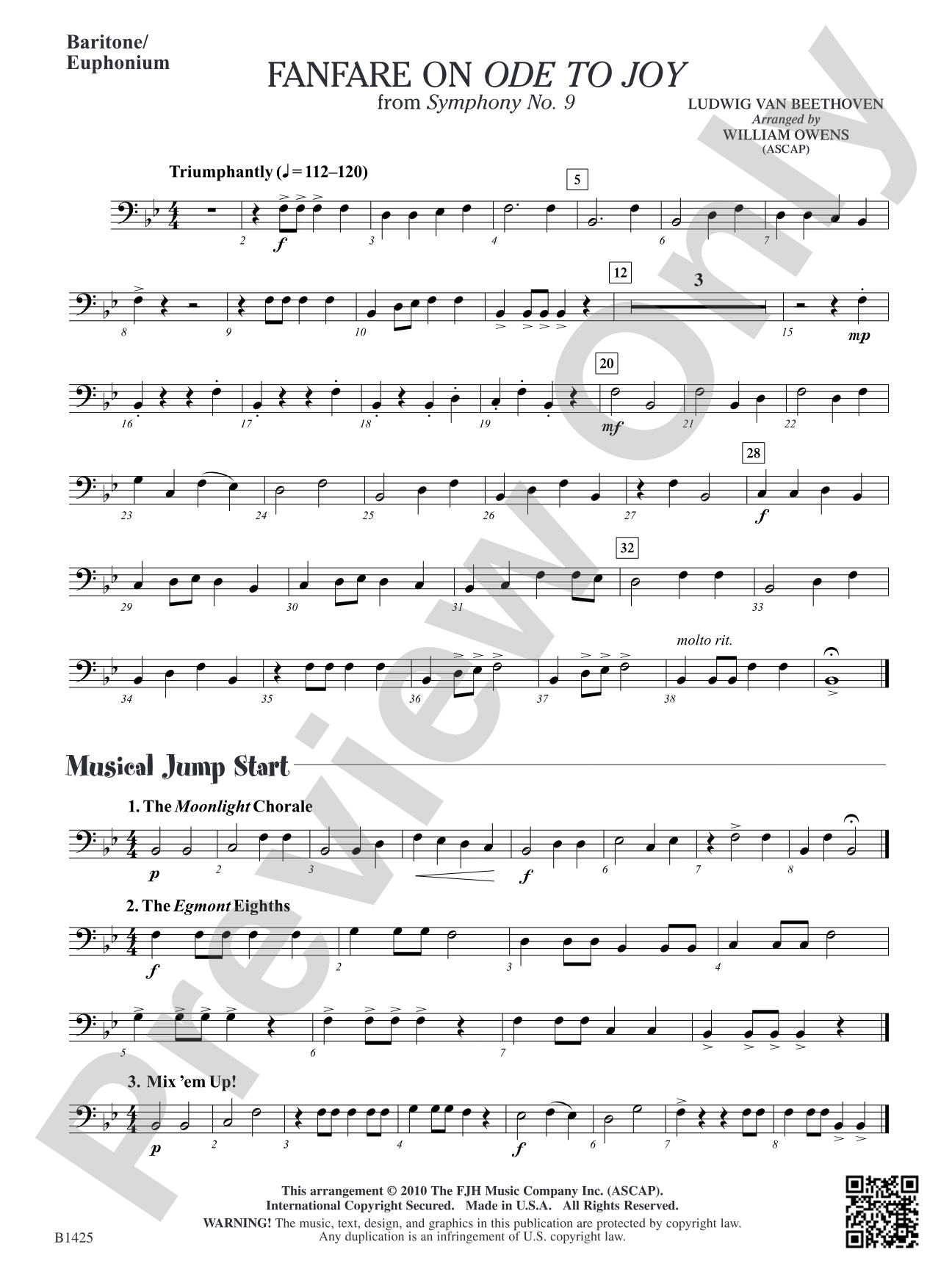 Fanfare on "Ode to Joy" from Symphony No. 9: Baritone/Euphonium