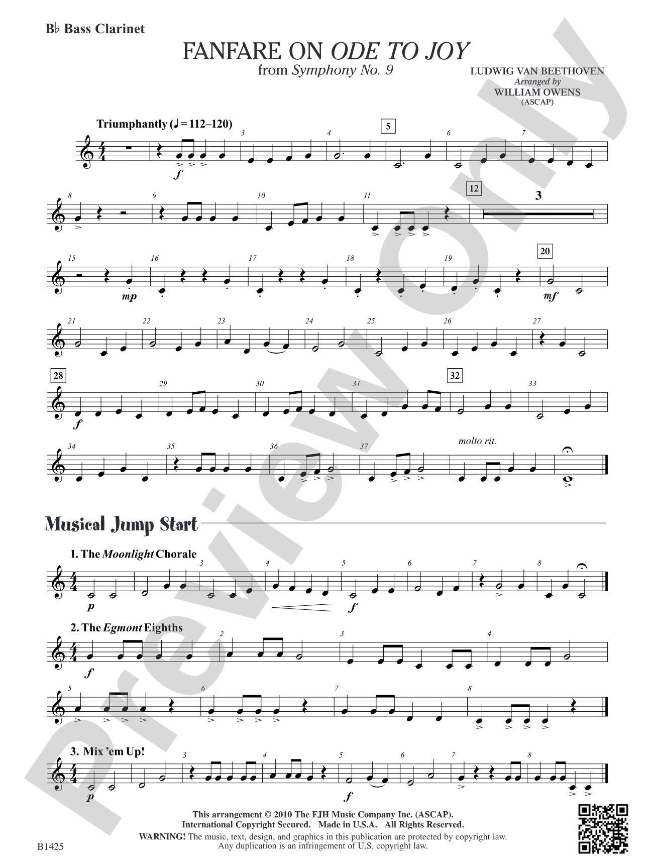 Fanfare on "Ode to Joy" from Symphony No. 9: B-flat Bass Clarinet