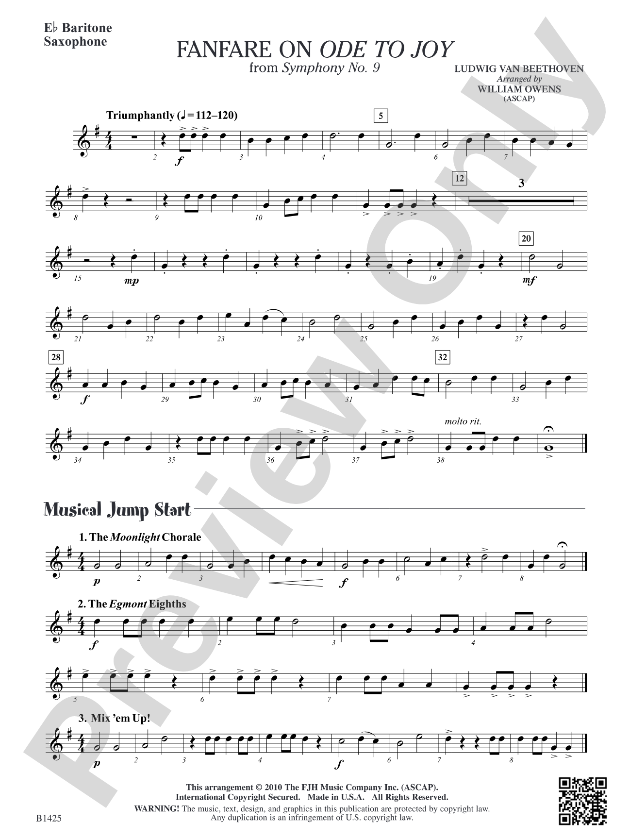Fanfare on "Ode to Joy" from Symphony No. 9: E-flat Baritone Saxophone