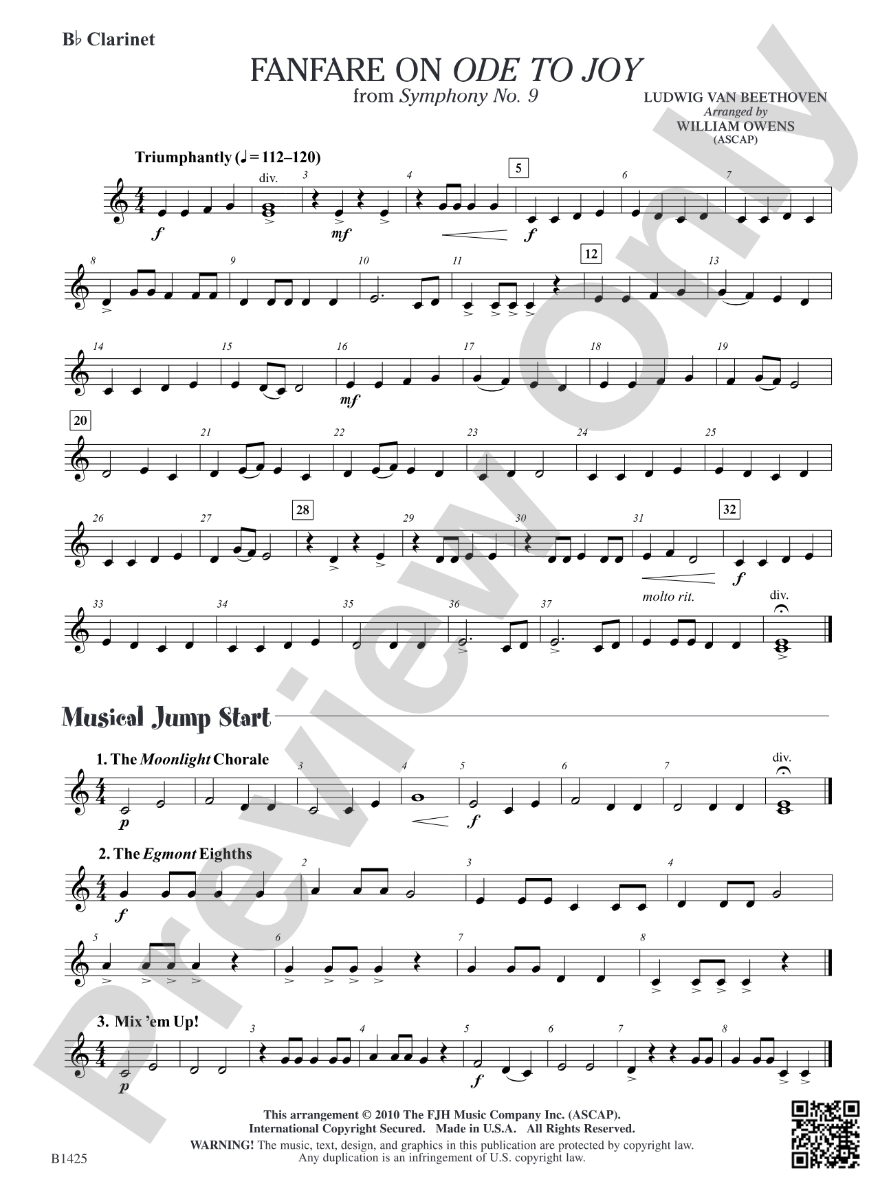 Fanfare on "Ode to Joy" from Symphony No. 9: B-flat Clarinet