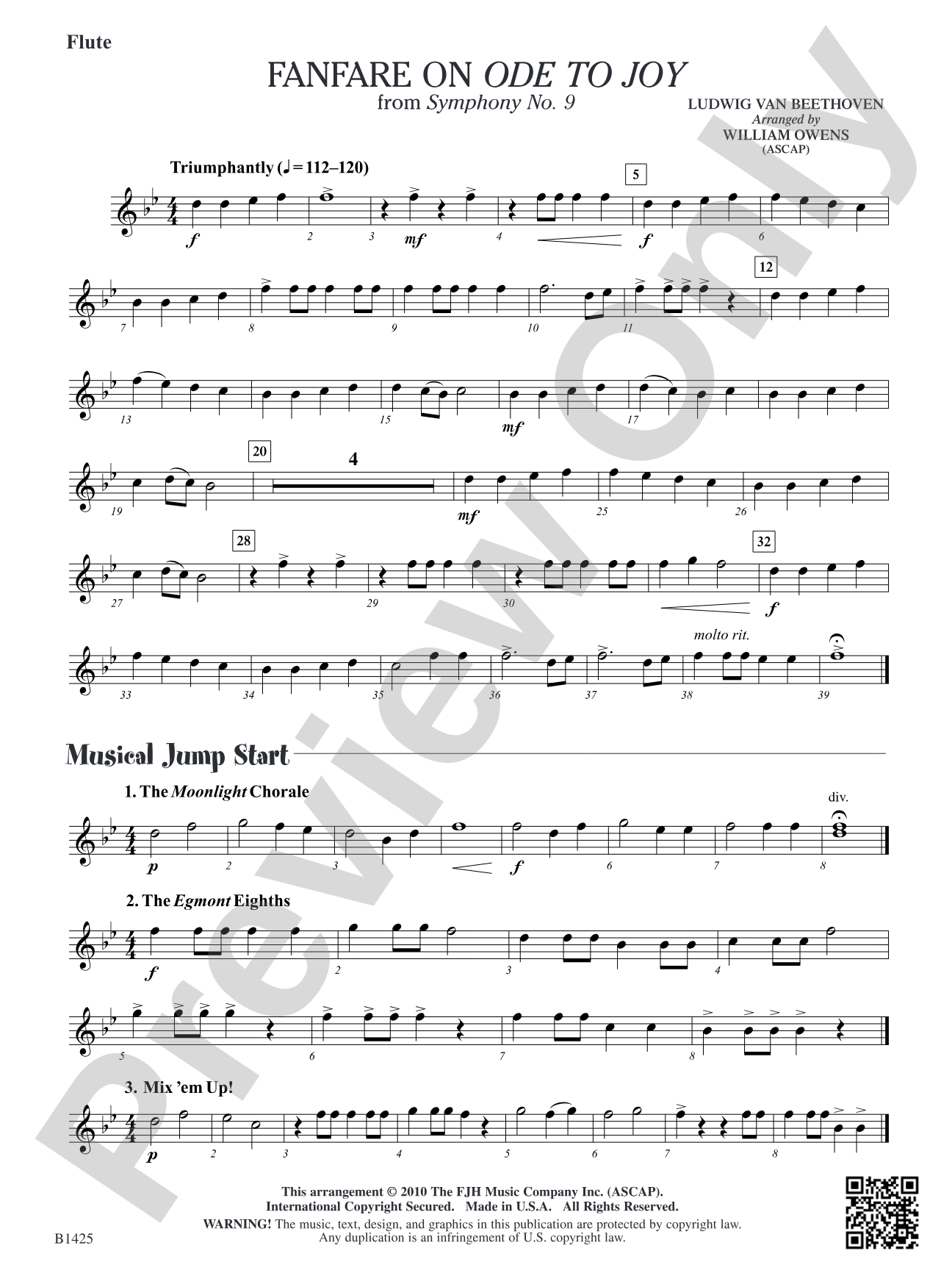 Fanfare on "Ode to Joy" from Symphony No. 9: Flute