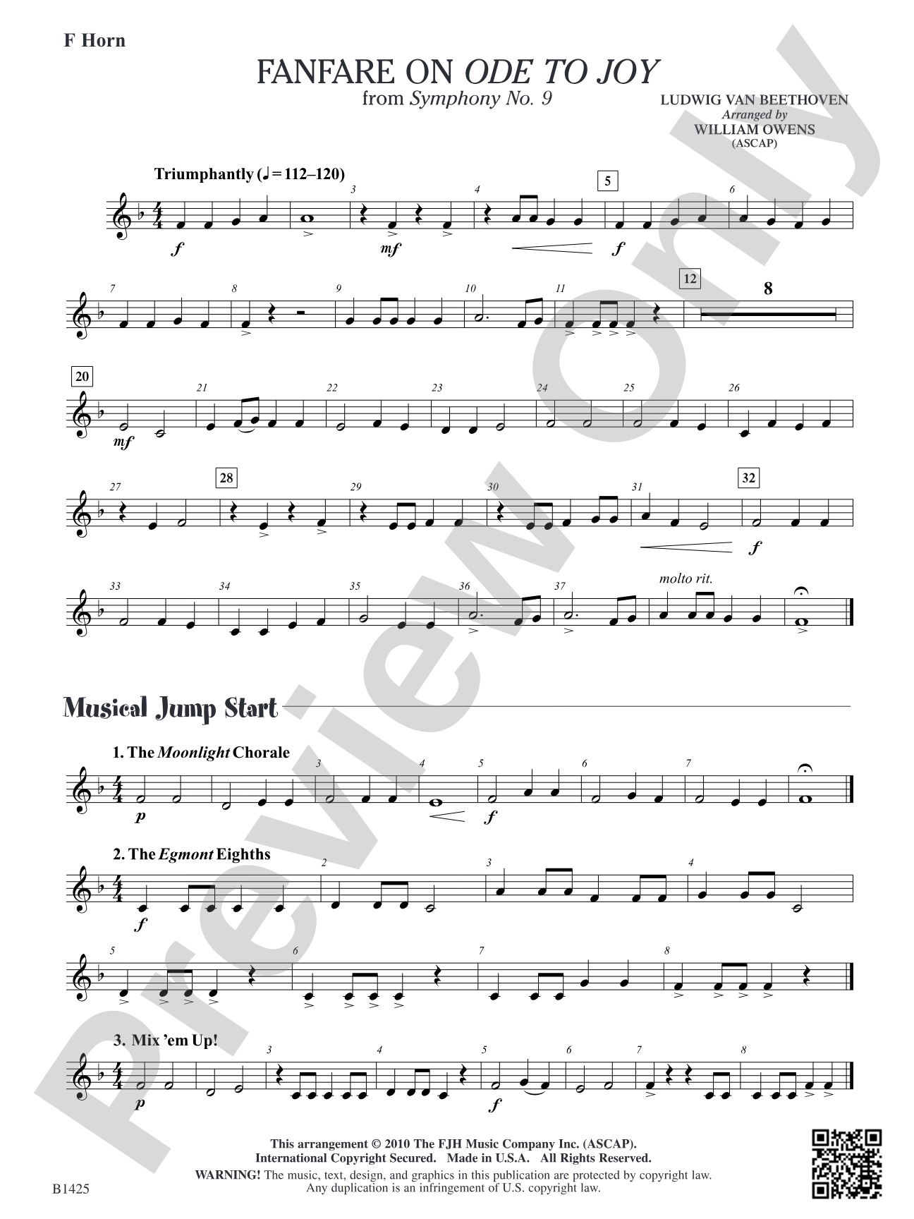 Fanfare on "Ode to Joy" from Symphony No. 9: F Horn