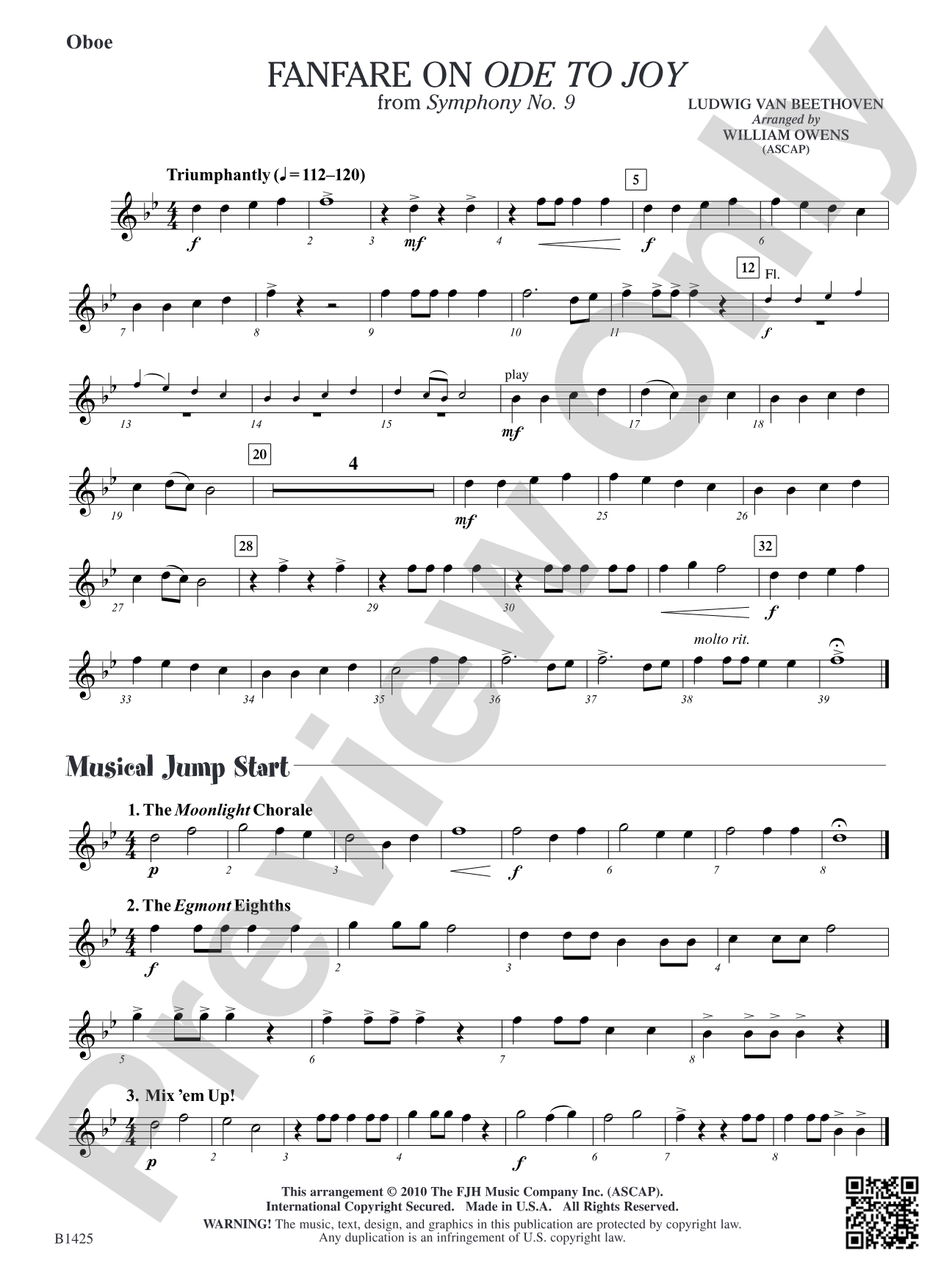 Fanfare on "Ode to Joy" from Symphony No. 9: Oboe