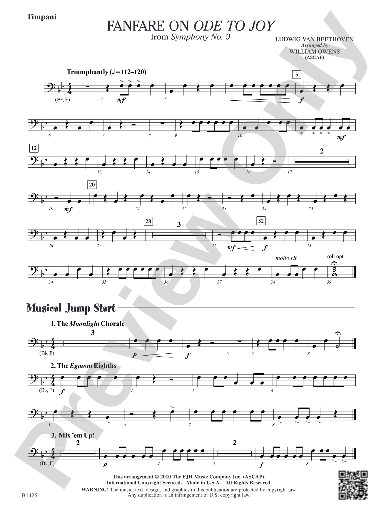 Fanfare on "Ode to Joy" from Symphony No. 9: Timpani (Opt.)