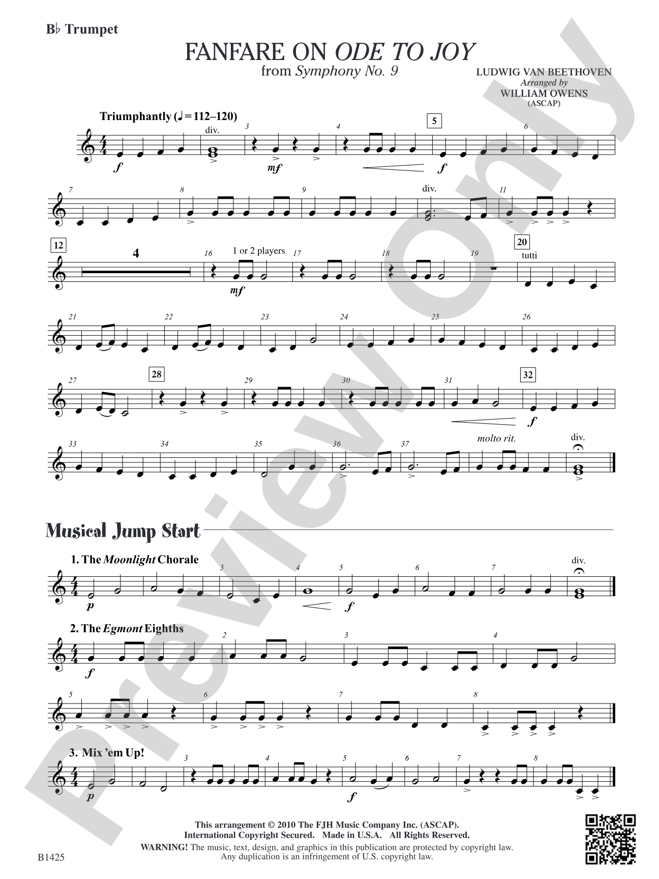 Fanfare on "Ode to Joy" from Symphony No. 9: B-flat Trumpet