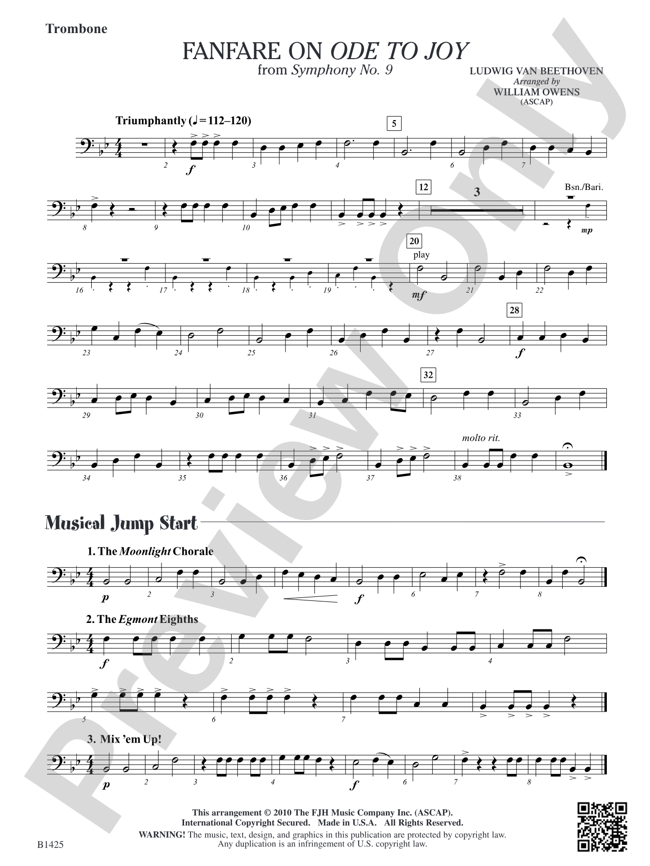 Fanfare on "Ode to Joy" from Symphony No. 9: Trombone