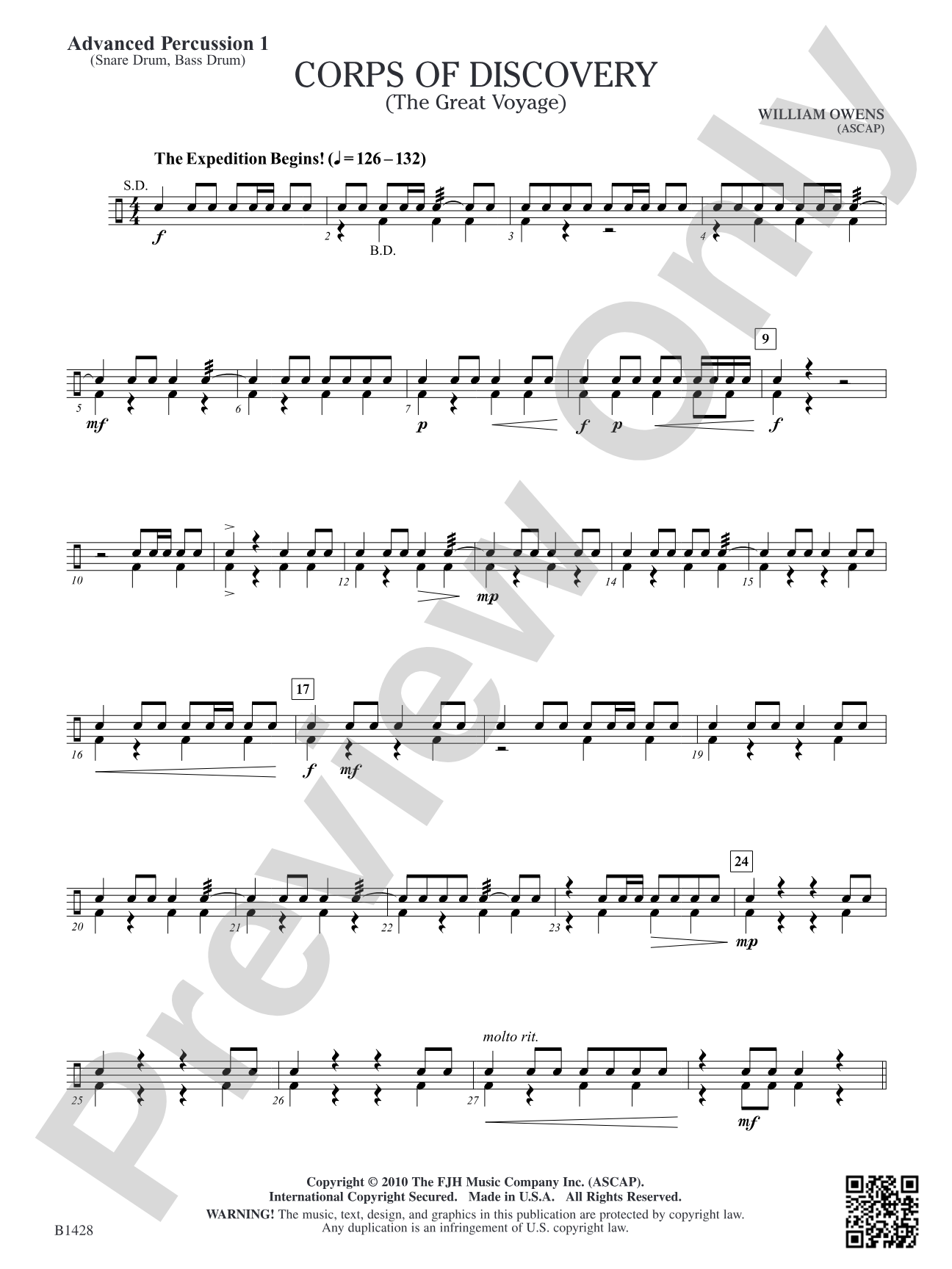 Corps of Discovery (The Great Voyage): Advanced Percussion 1