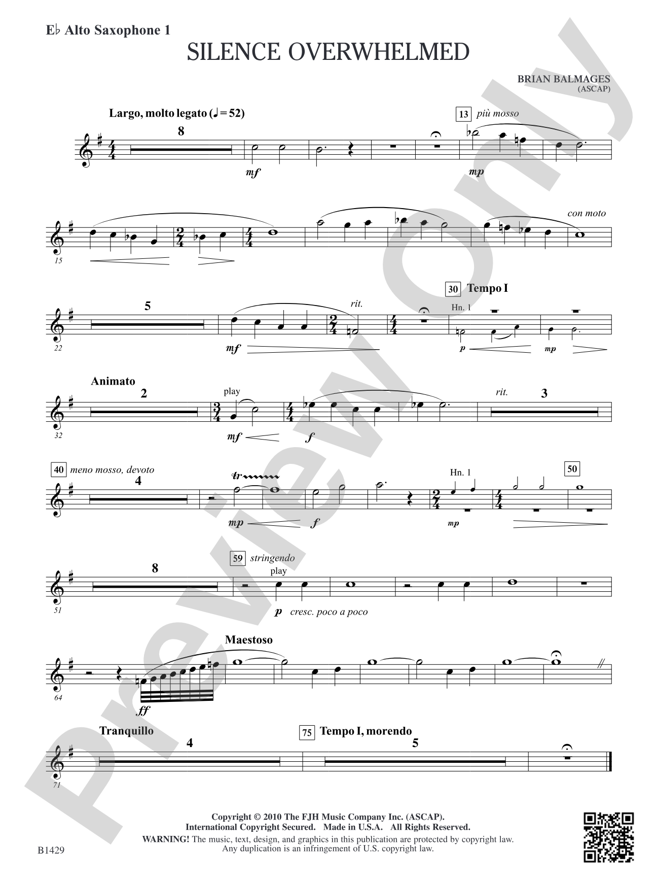 Silence Overwhelmed: E-flat Alto Saxophone 1