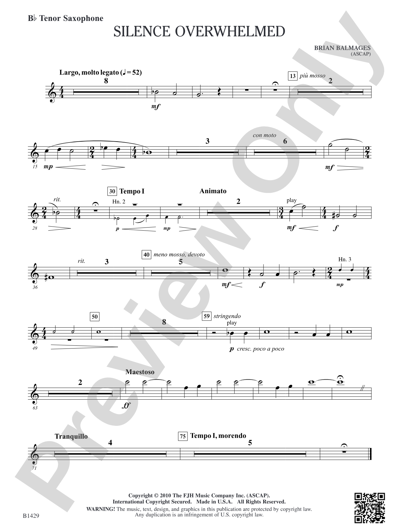 Silence Overwhelmed: B-flat Tenor Saxophone