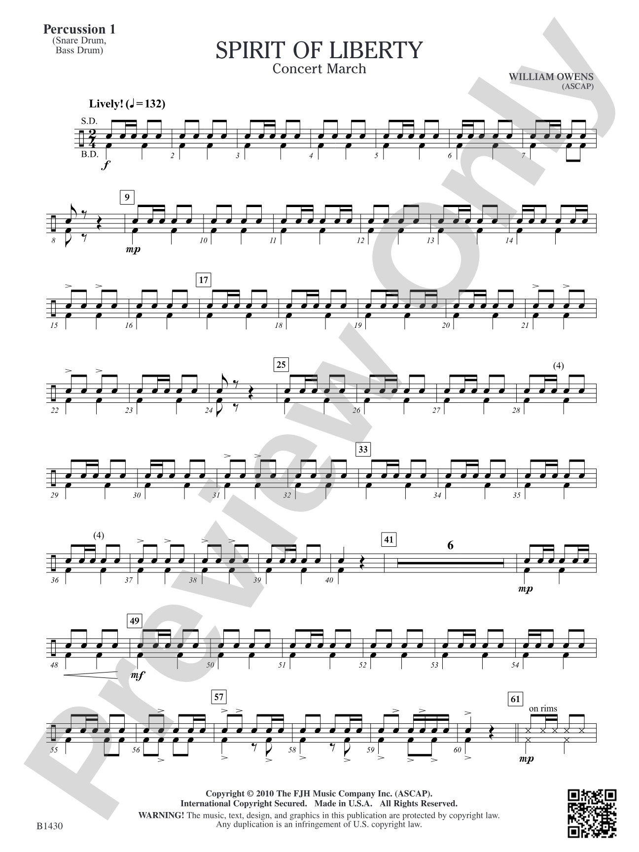 Spirit of Liberty: Percussion 1