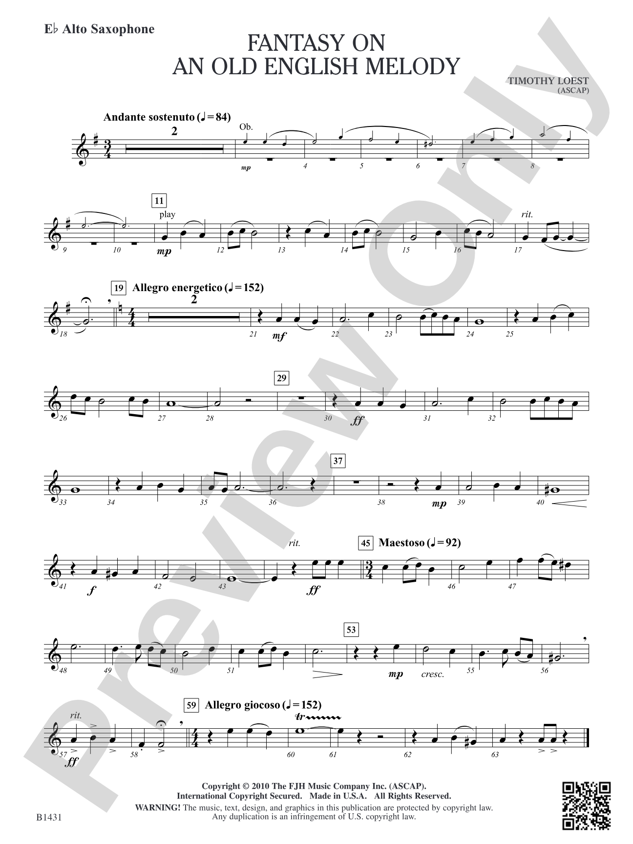 Fantasy on an Old English Melody: E-flat Alto Saxophone