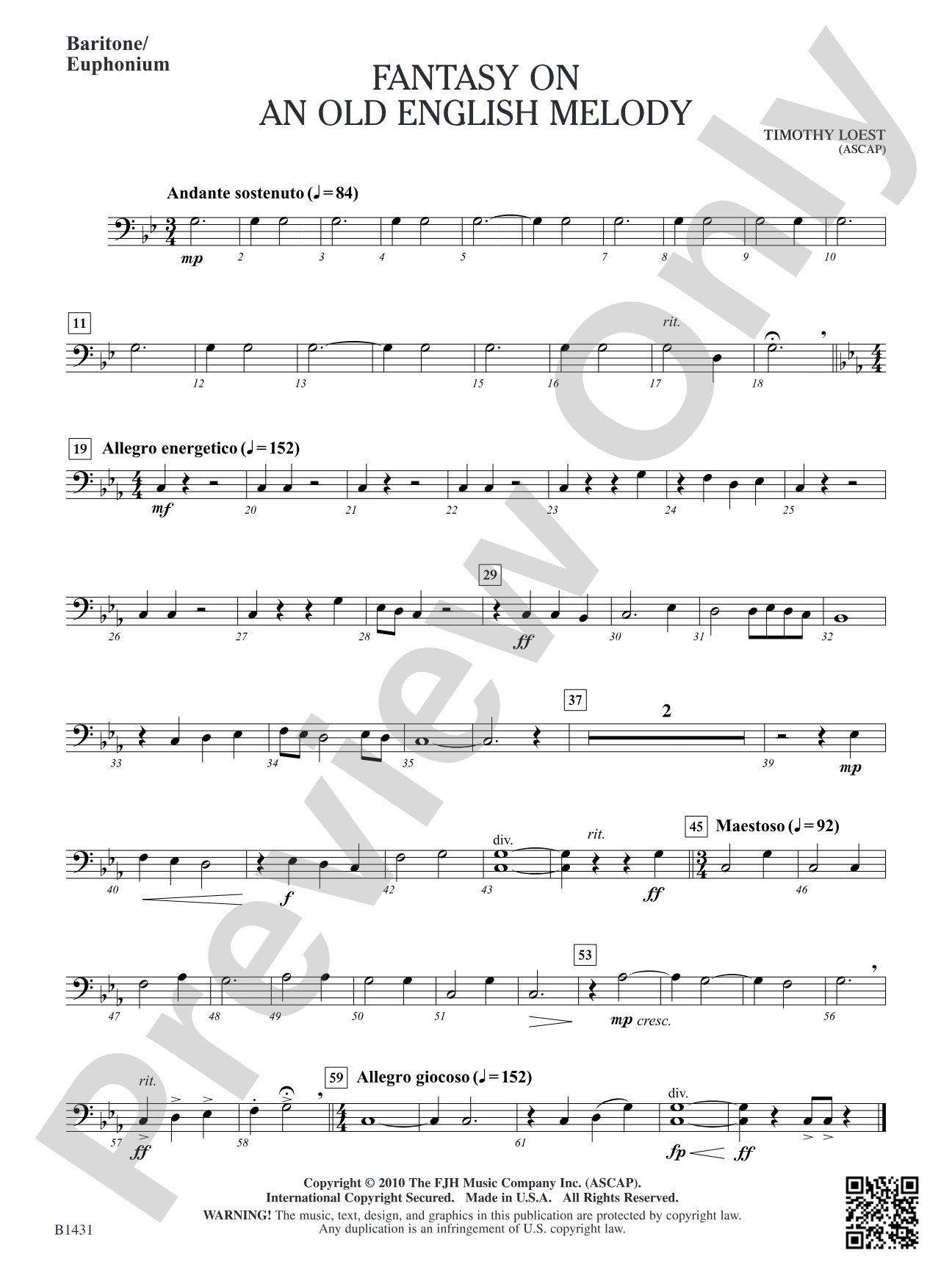 Fantasy on an Old English Melody: Baritone/Euphonium
