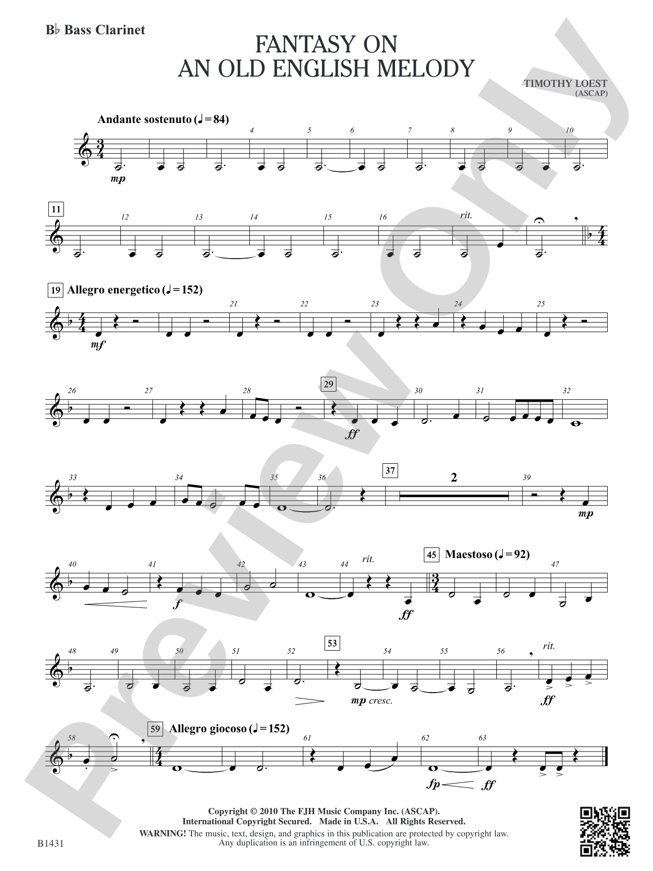 Fantasy on an Old English Melody: B-flat Bass Clarinet