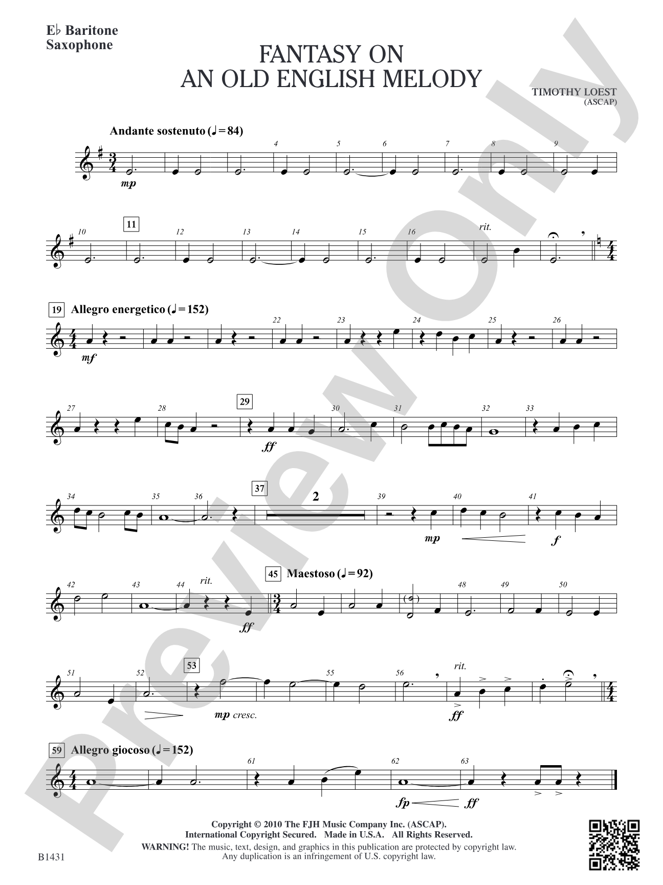 Fantasy on an Old English Melody: E-flat Baritone Saxophone