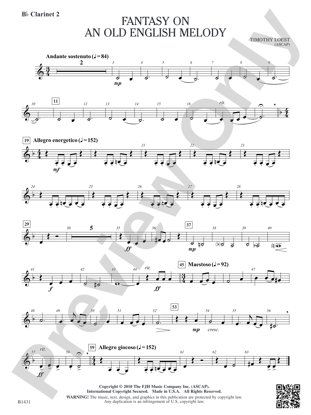 Fantasy on an Old English Melody: B-flat Clarinet 2
