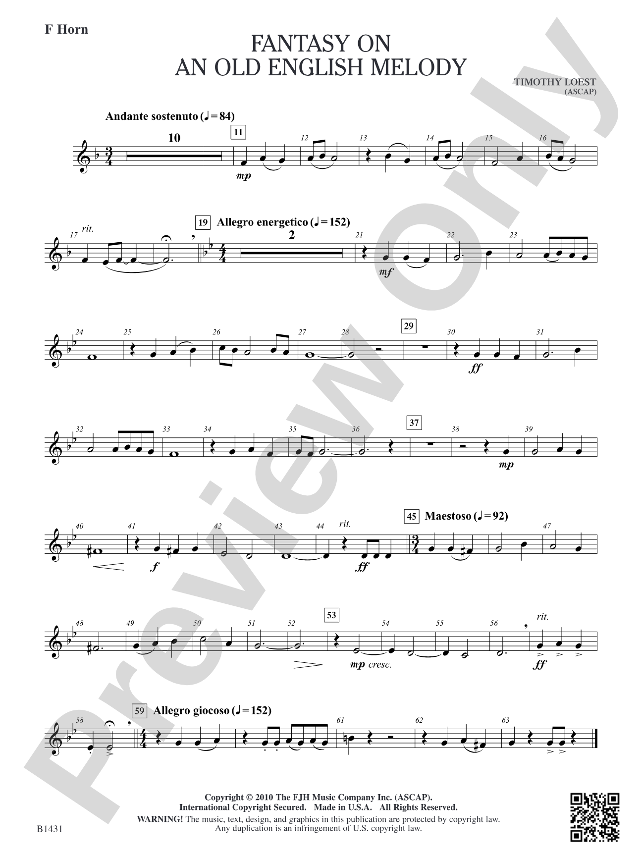 Fantasy on an Old English Melody: F Horn