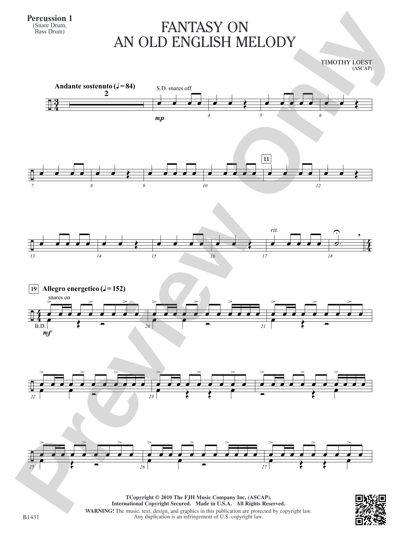 Fantasy on an Old English Melody: Percussion 1