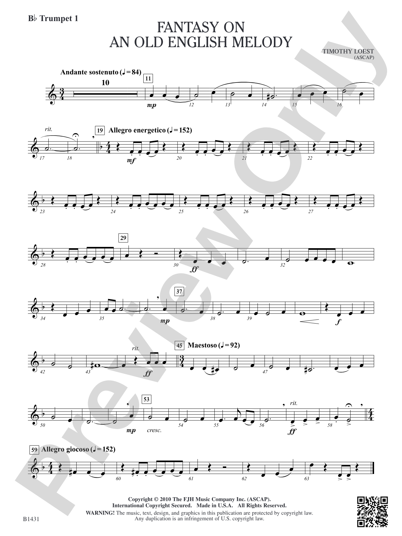Fantasy on an Old English Melody: B-flat Trumpet 1