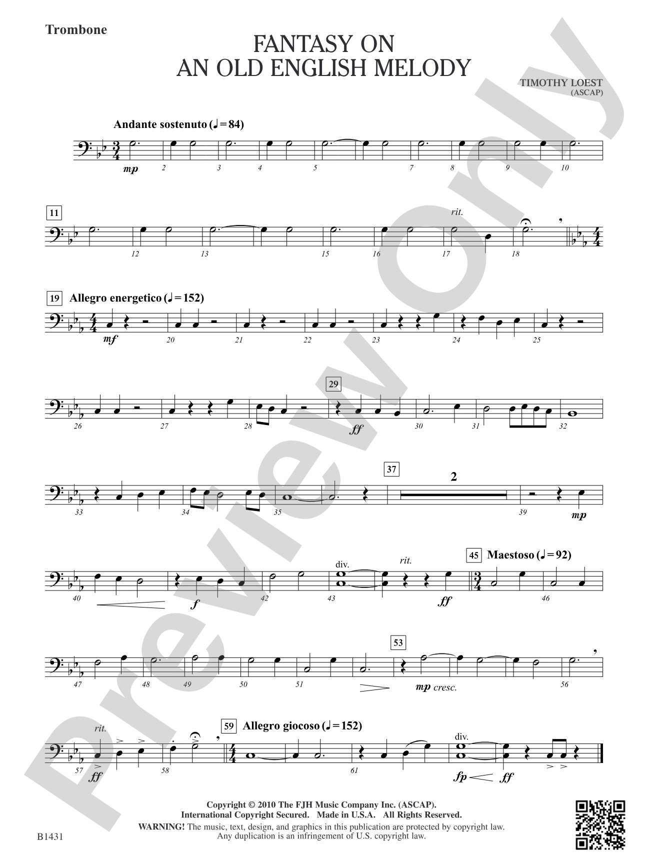 Fantasy on an Old English Melody: Trombone